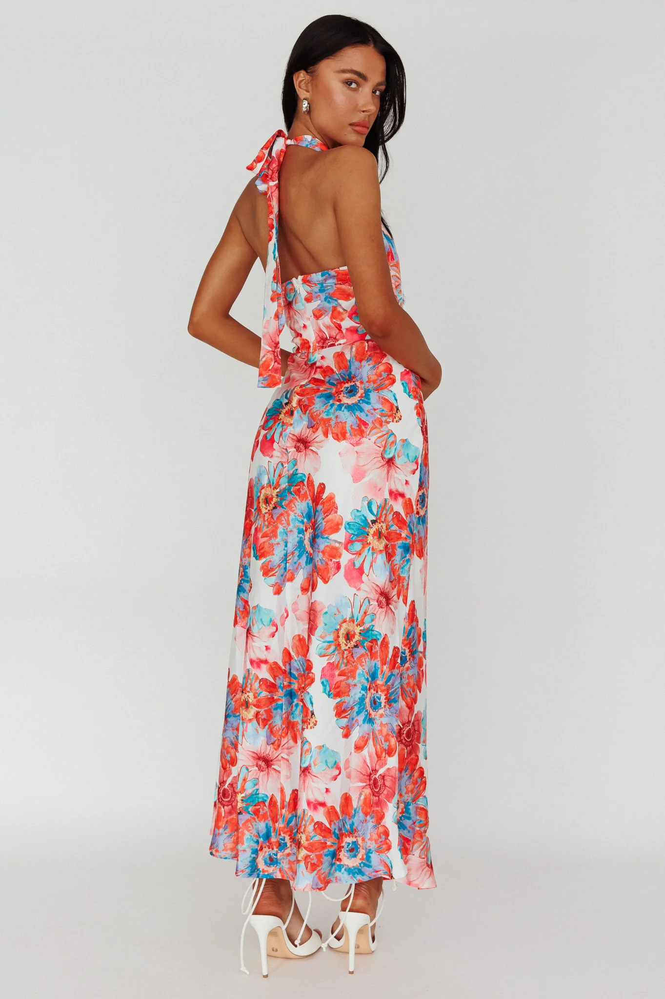 Shana Halterneck Maxi Dress Flowers Pink