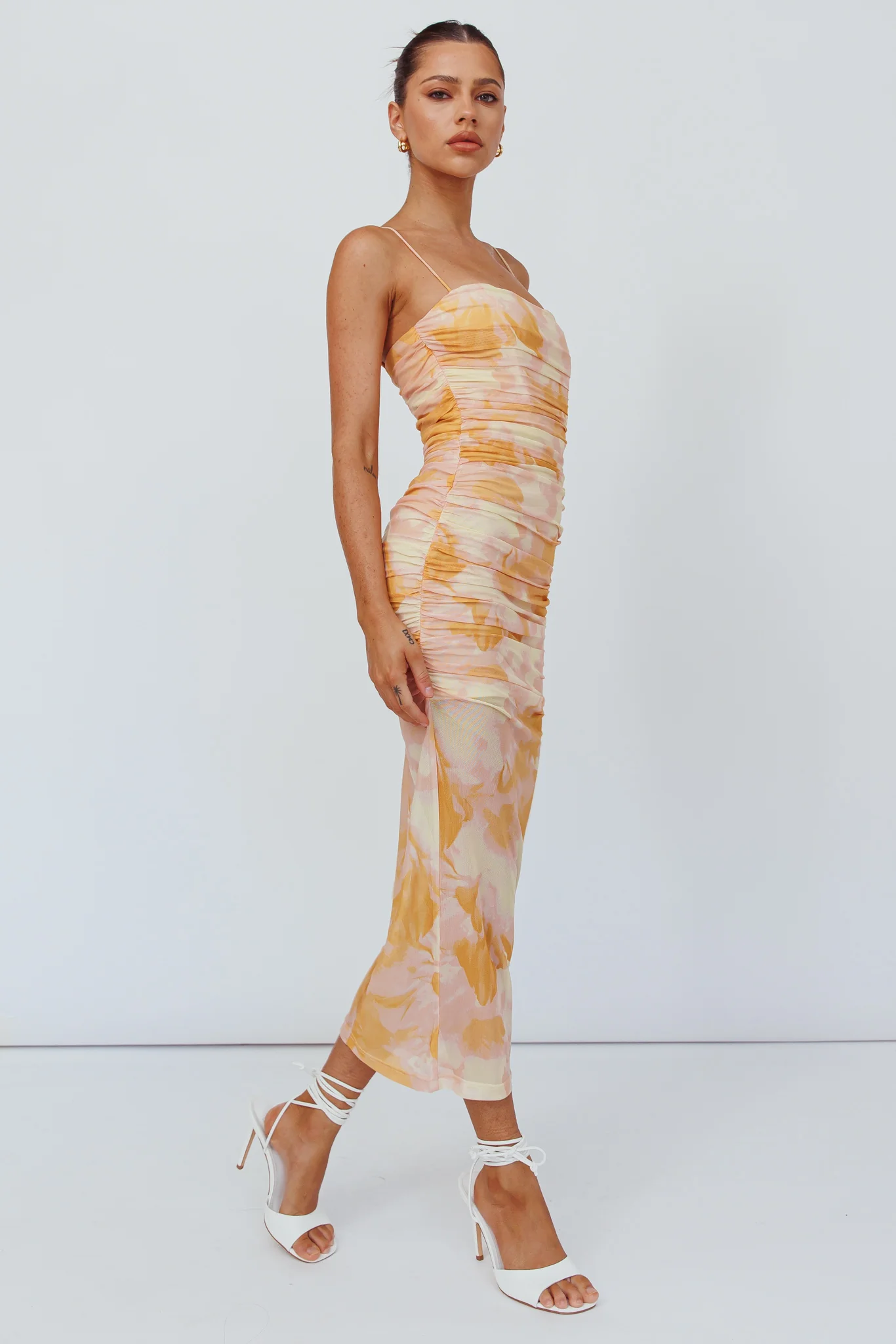 Logan Cami Strap Midi Dress Floral Yellow