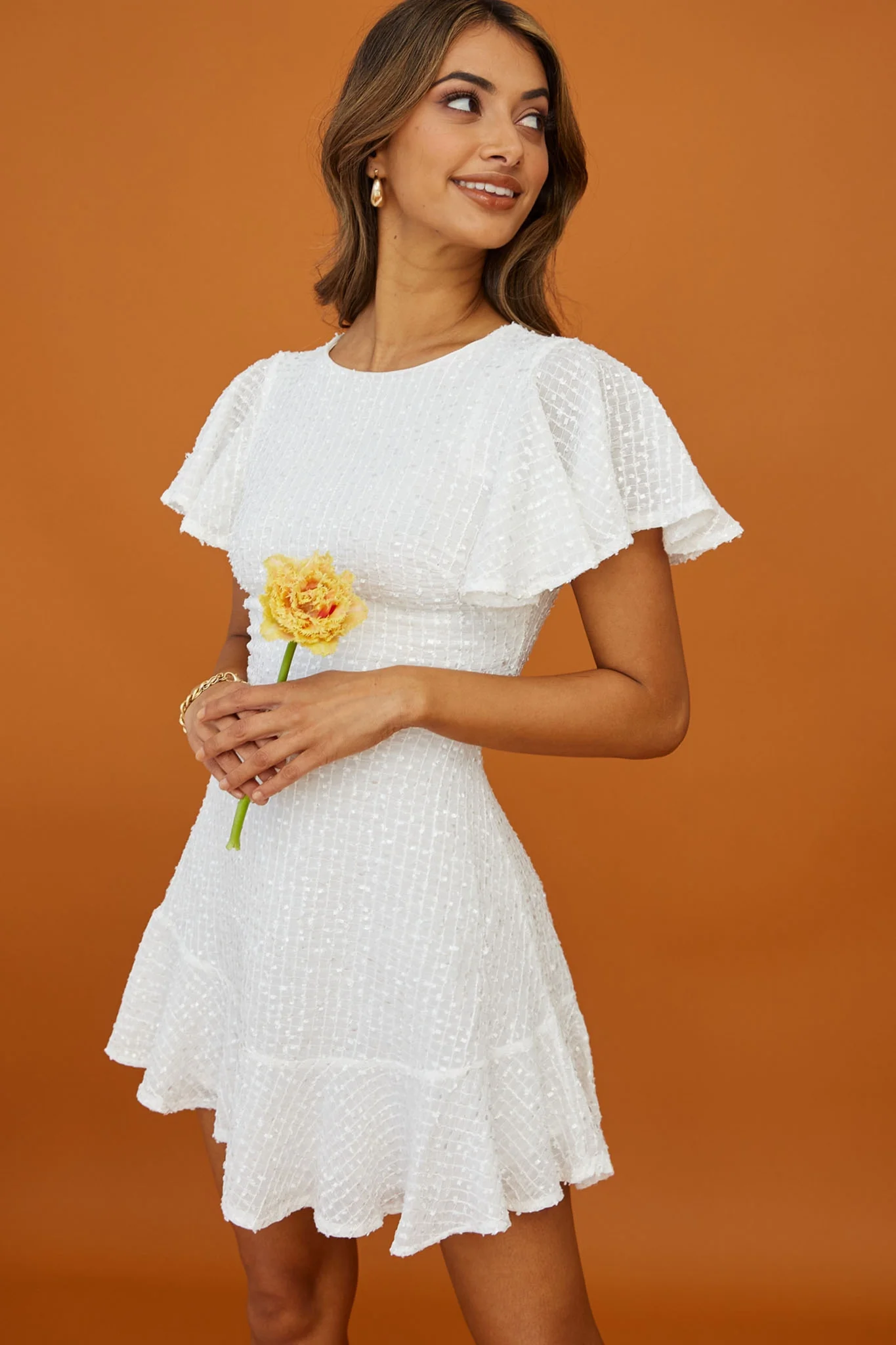 Isabelle Angel Sleeve Empire Dress White