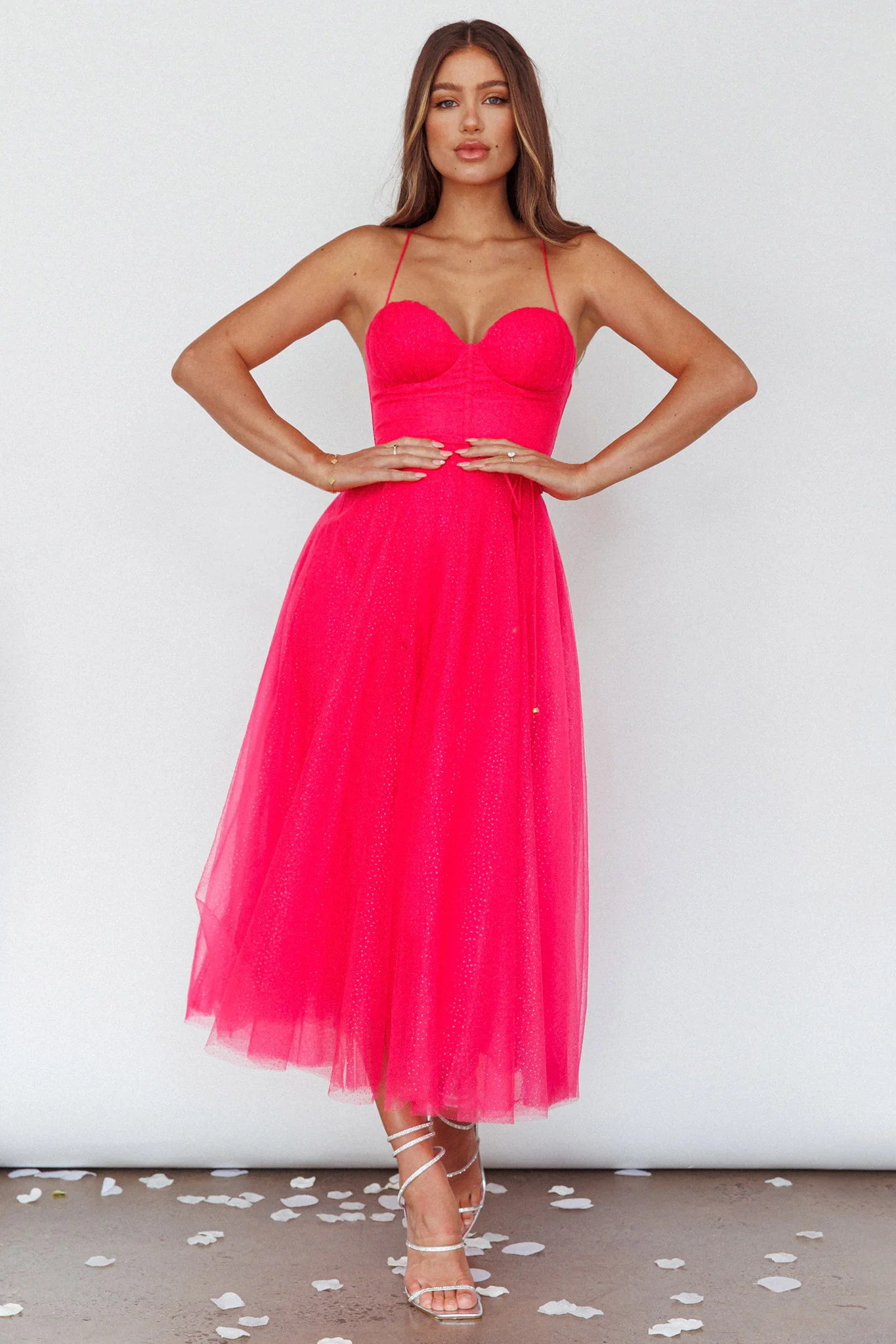 Smitten Sweetheart Neckline Chiffon Midi Dress Fuchsia