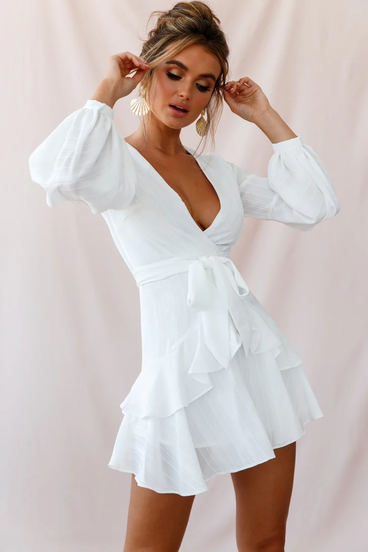 Kerry Layered Balloon Sleeve Dress White