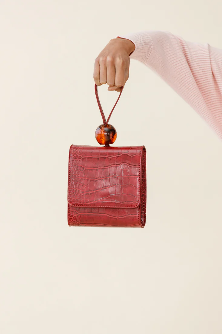 Audrey Wrist Strap Bead Purse Wine