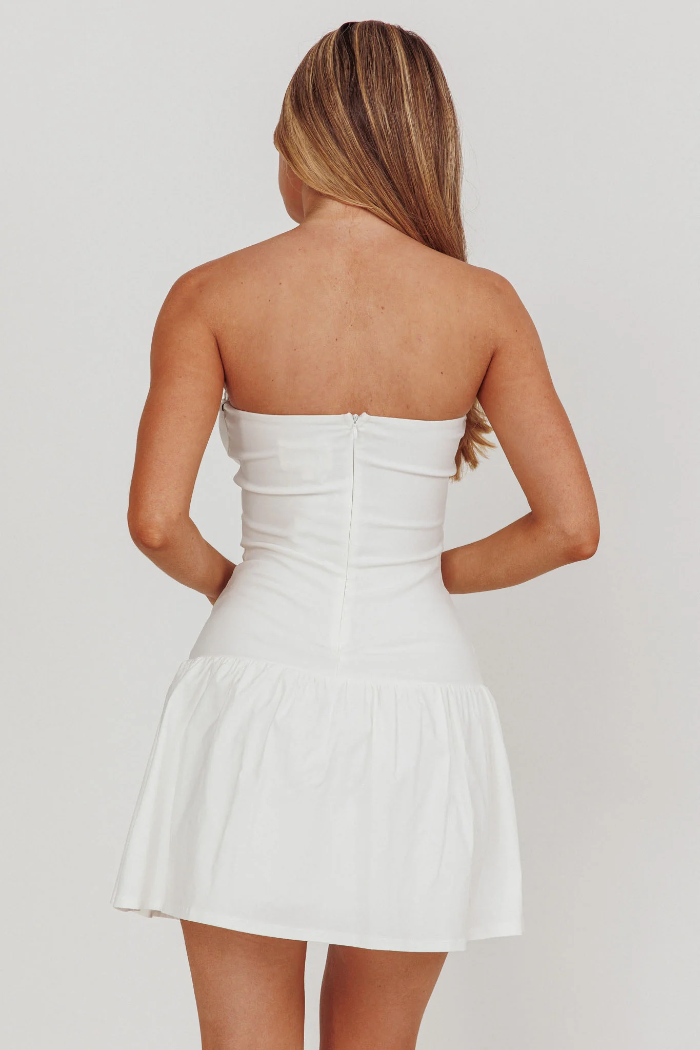Cosmic Eyes Bow Strapless Mini Dress Off White