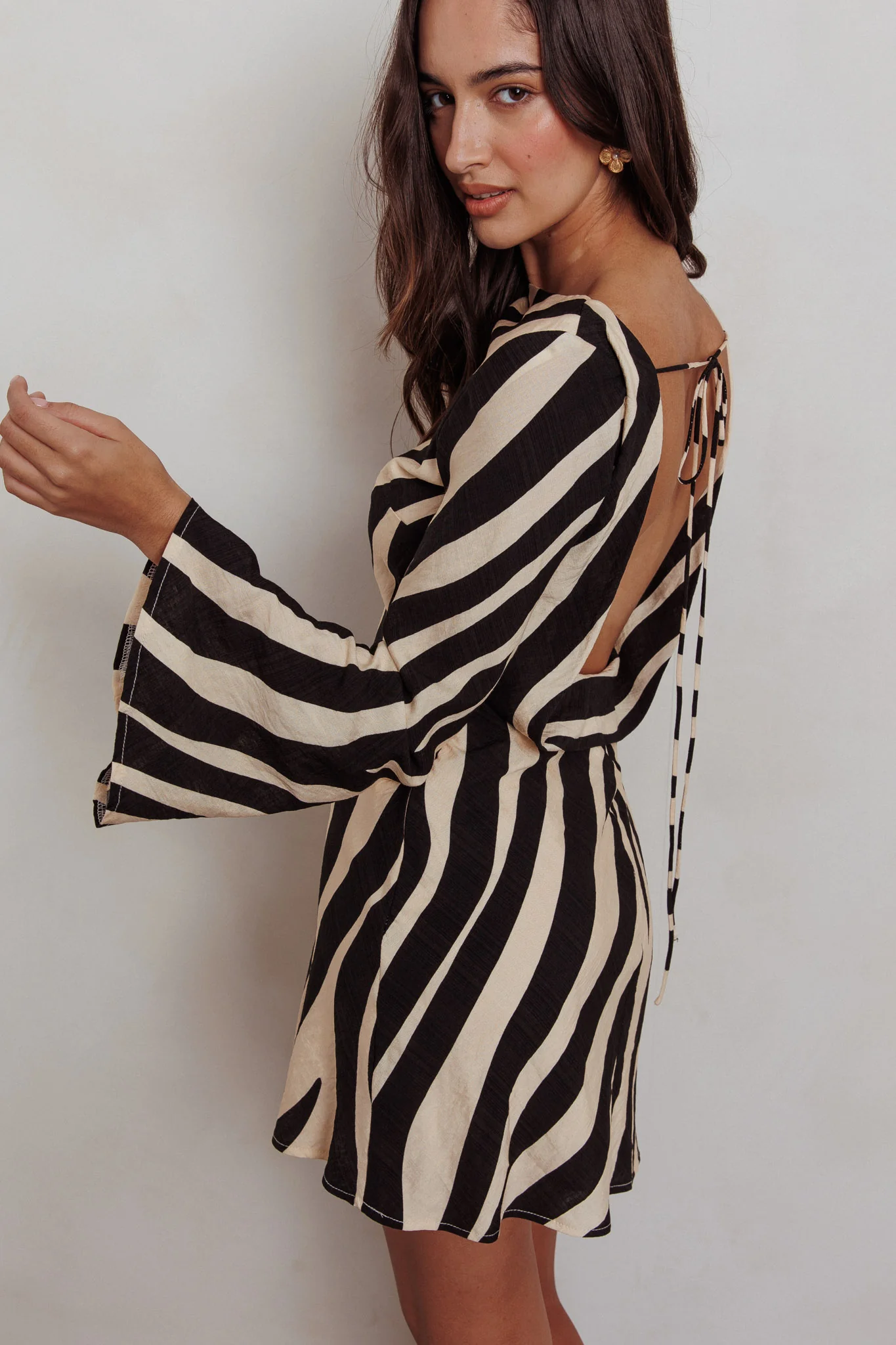 Thriller Long Sleeve Backless Mini Dress Zebra