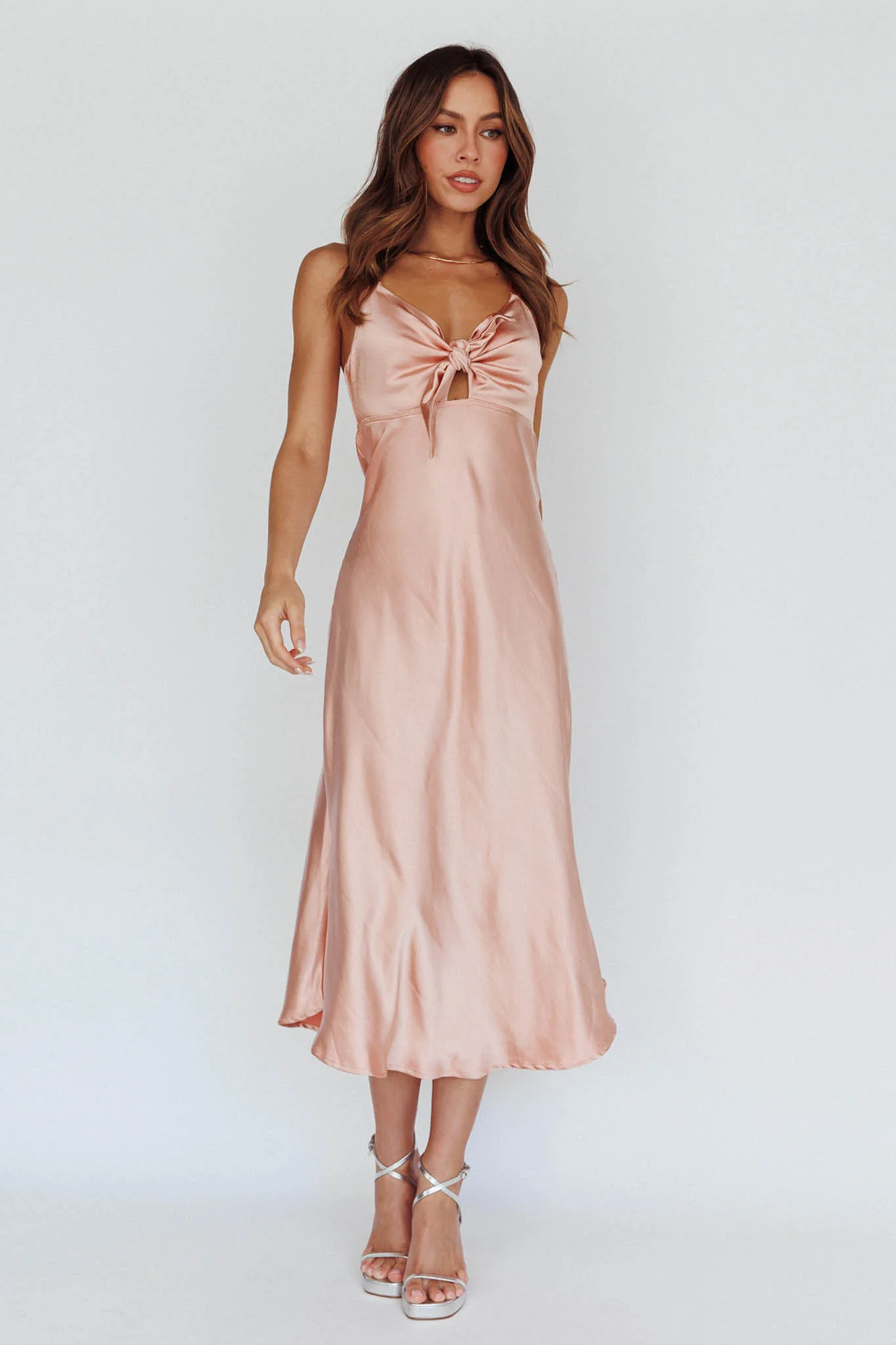 Perfect Day Satin Midi Dress Blush