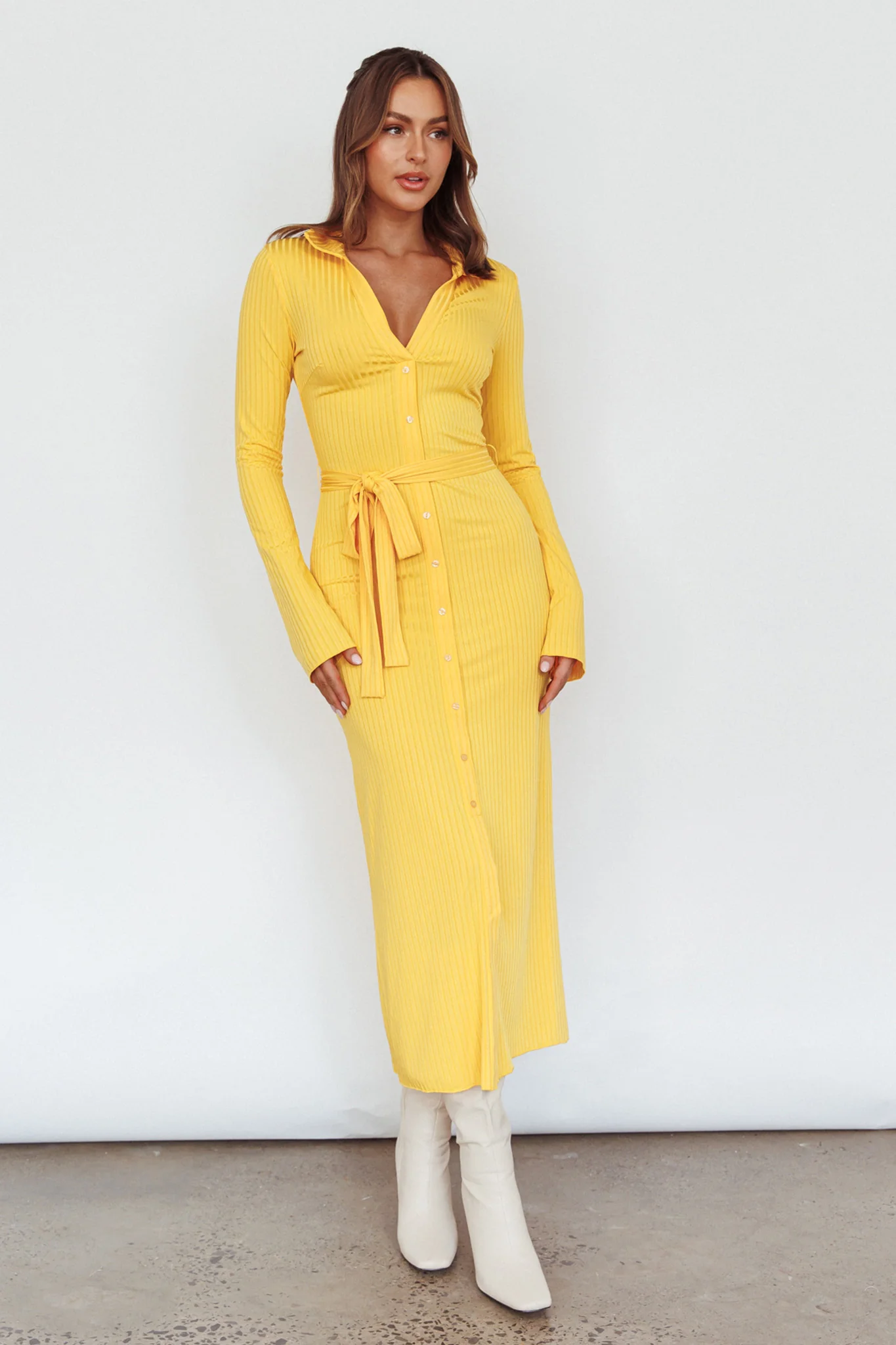 Eastcoast Collared Placket Midi Dress Yellow