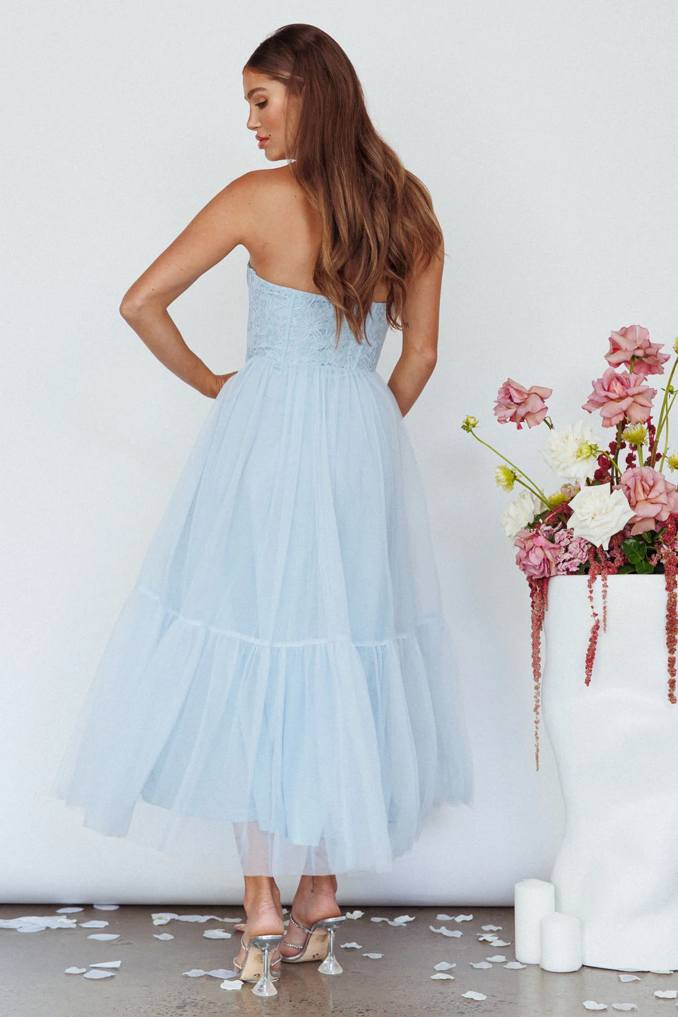 Dancing With Me Sweetheart Tulle Midi Dress Blue