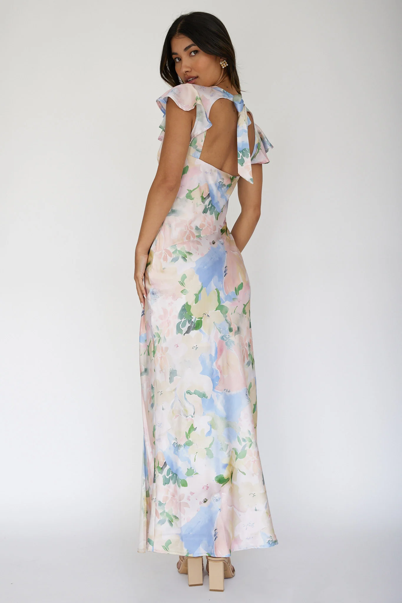 Jannet Keyhole Back Maxi Dress Floral Apricot