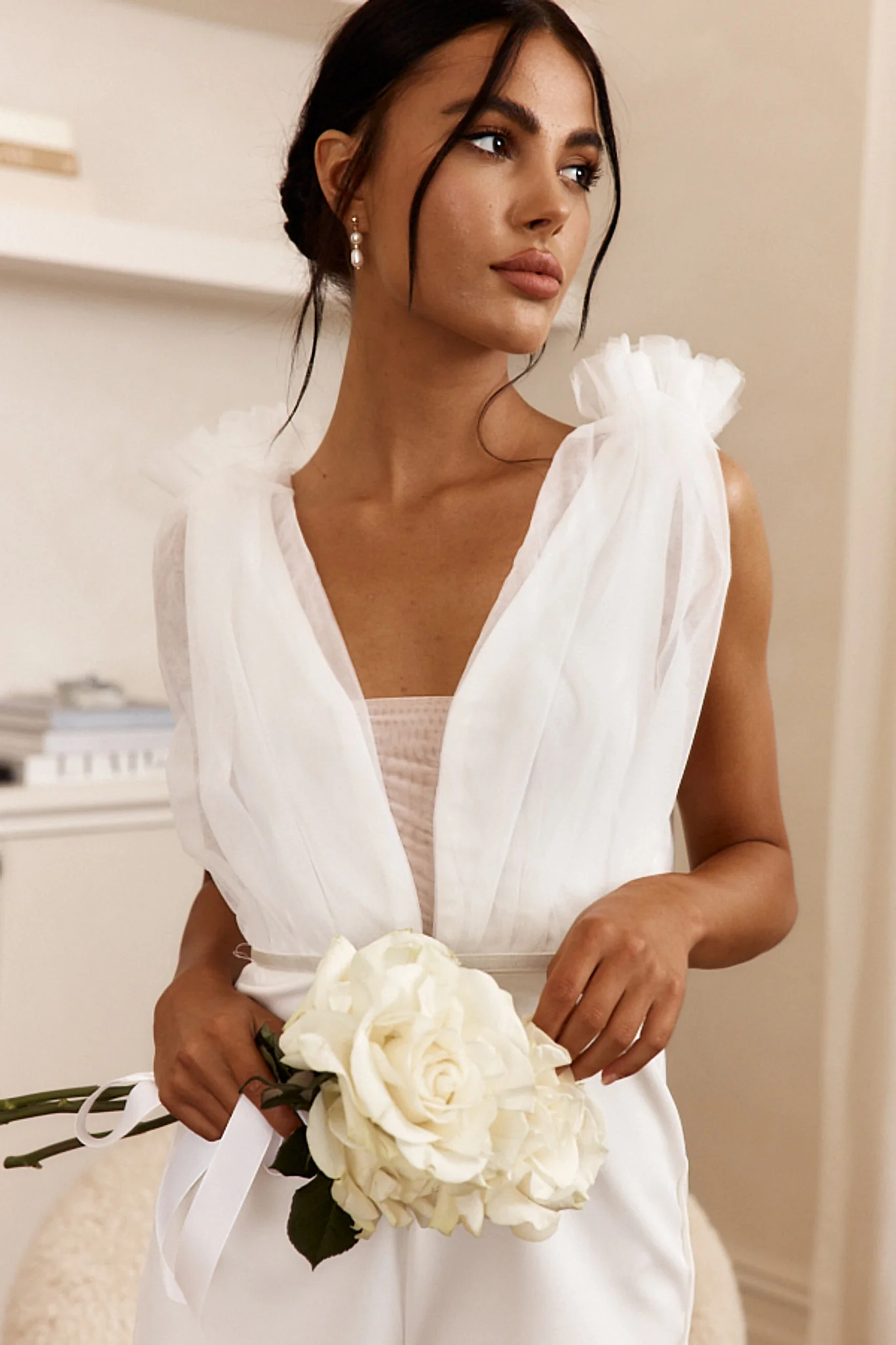 Lovinia Mesh Bodice Jumpsuit White