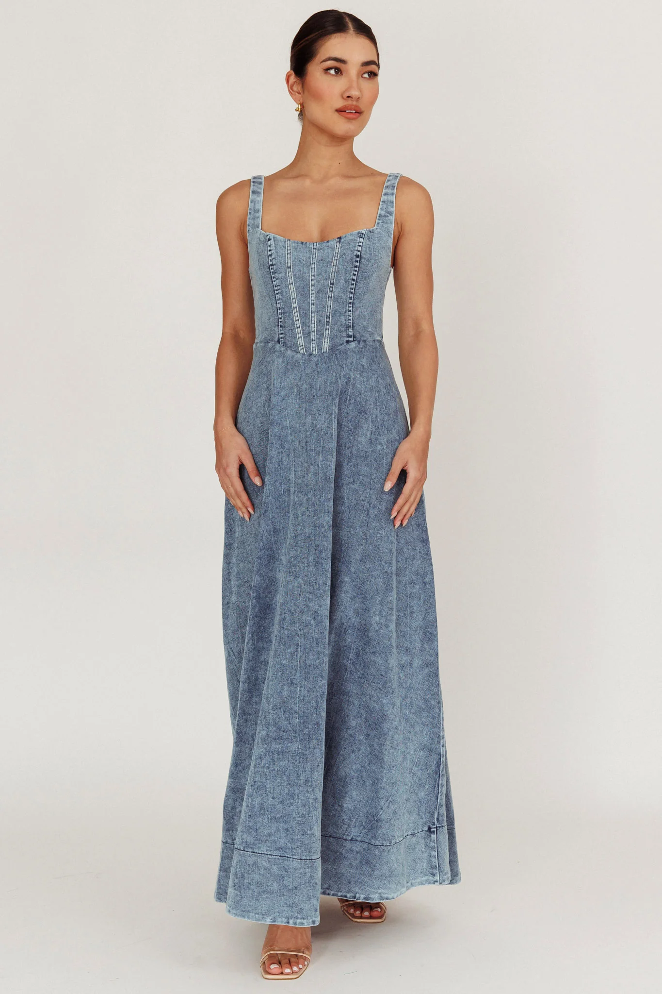 Talissa A-Line Maxi Denim Dress Blue