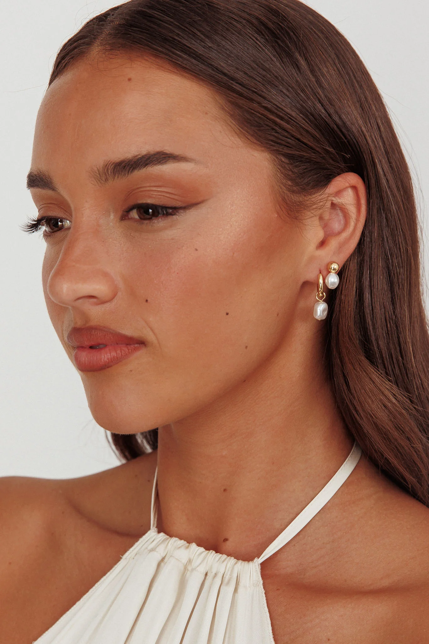 Isadore Hoop And Stud Earrings Set Gold Pearl