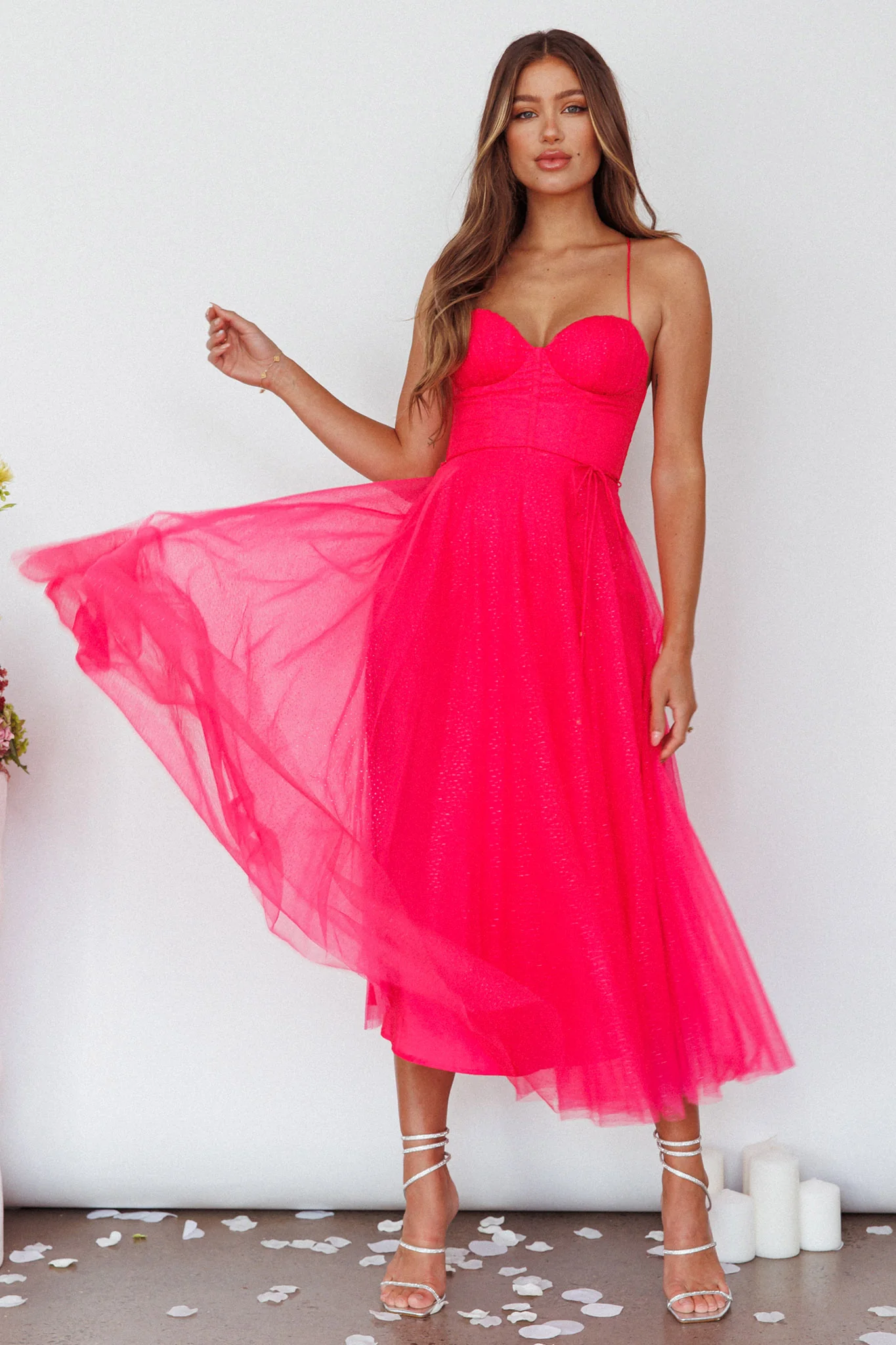 Smitten Sweetheart Neckline Chiffon Midi Dress Fuchsia