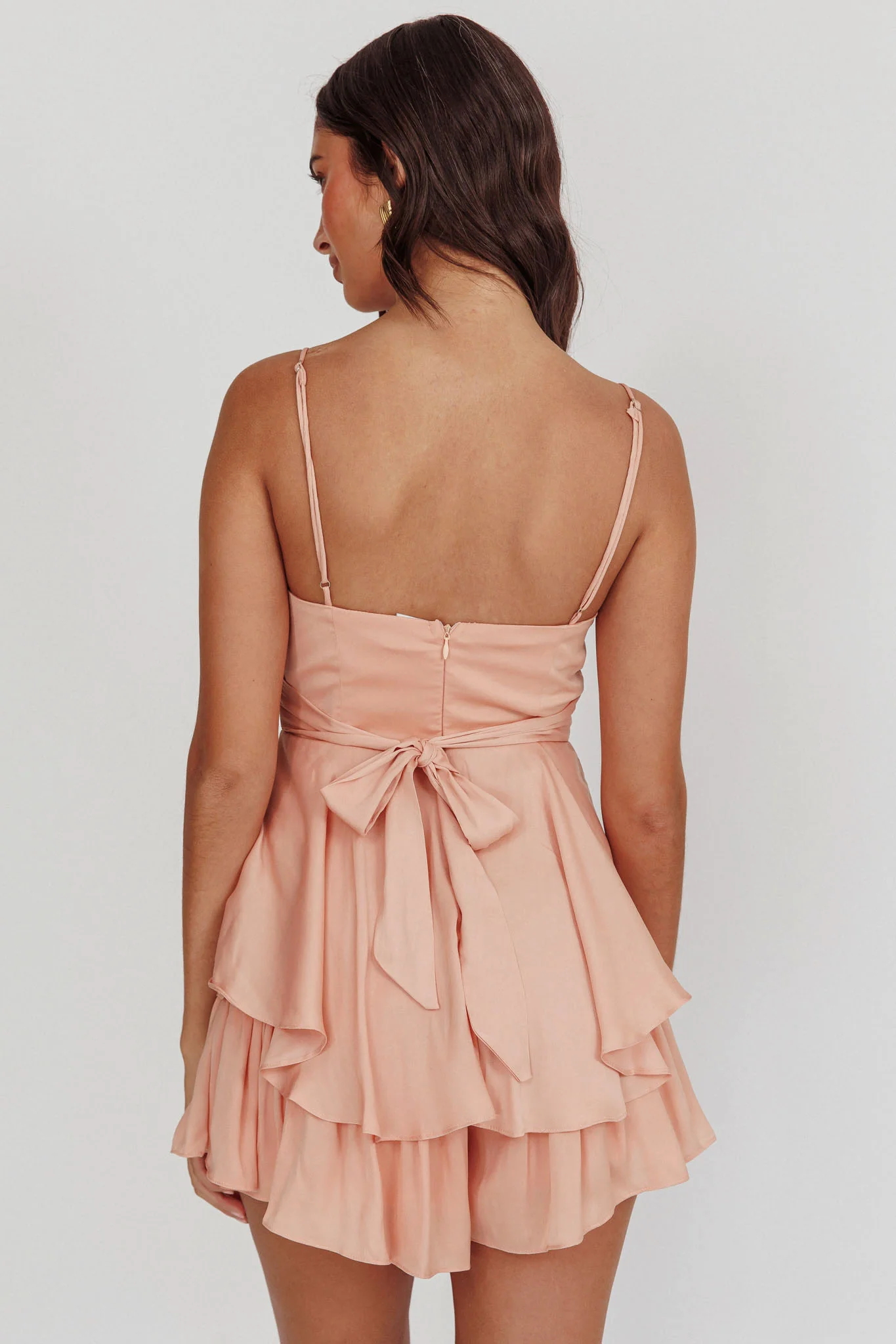 Well Versed Cowl Neck Flounce Romper Peach