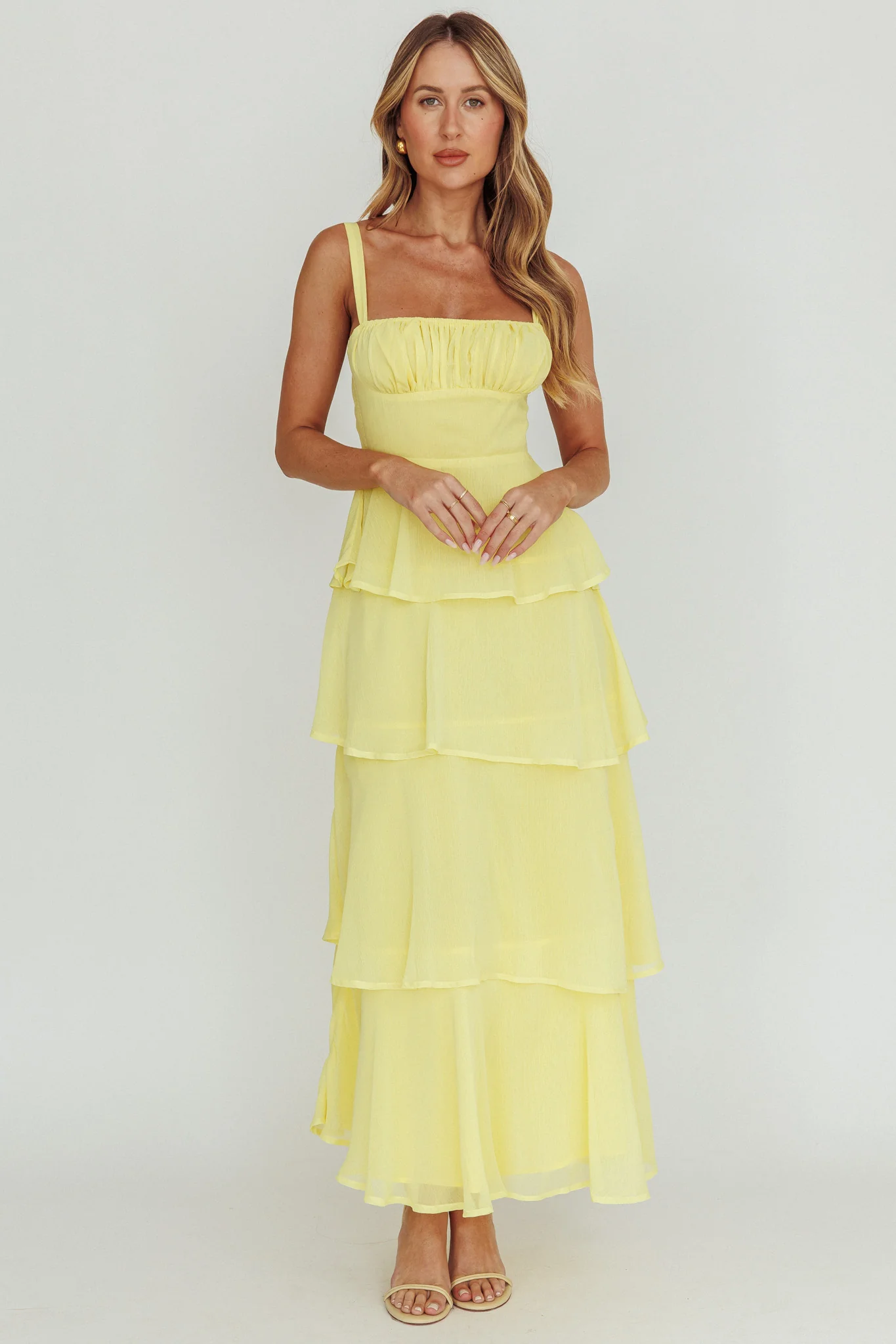 Provence Bloom Tiered Ruffle Maxi Dress Yellow