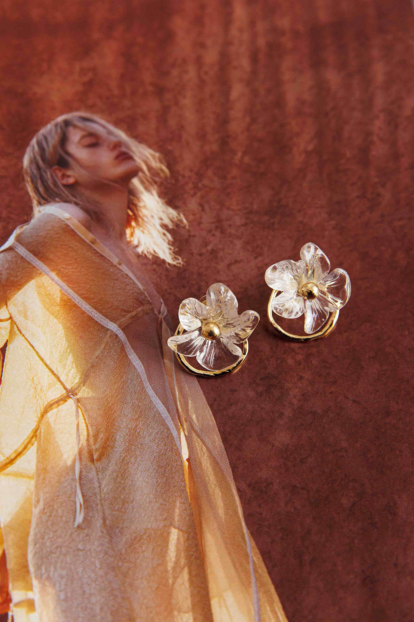 Andrea Clear Flower Earrings Gold