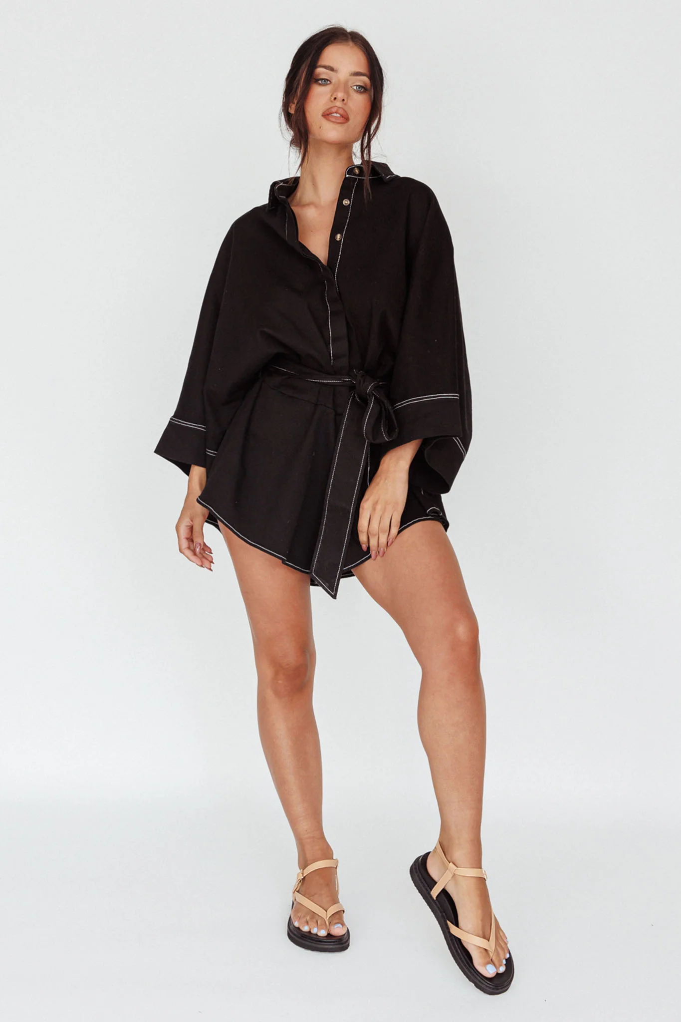 Daytona Beach Long Sleeve Shirt Romper Black