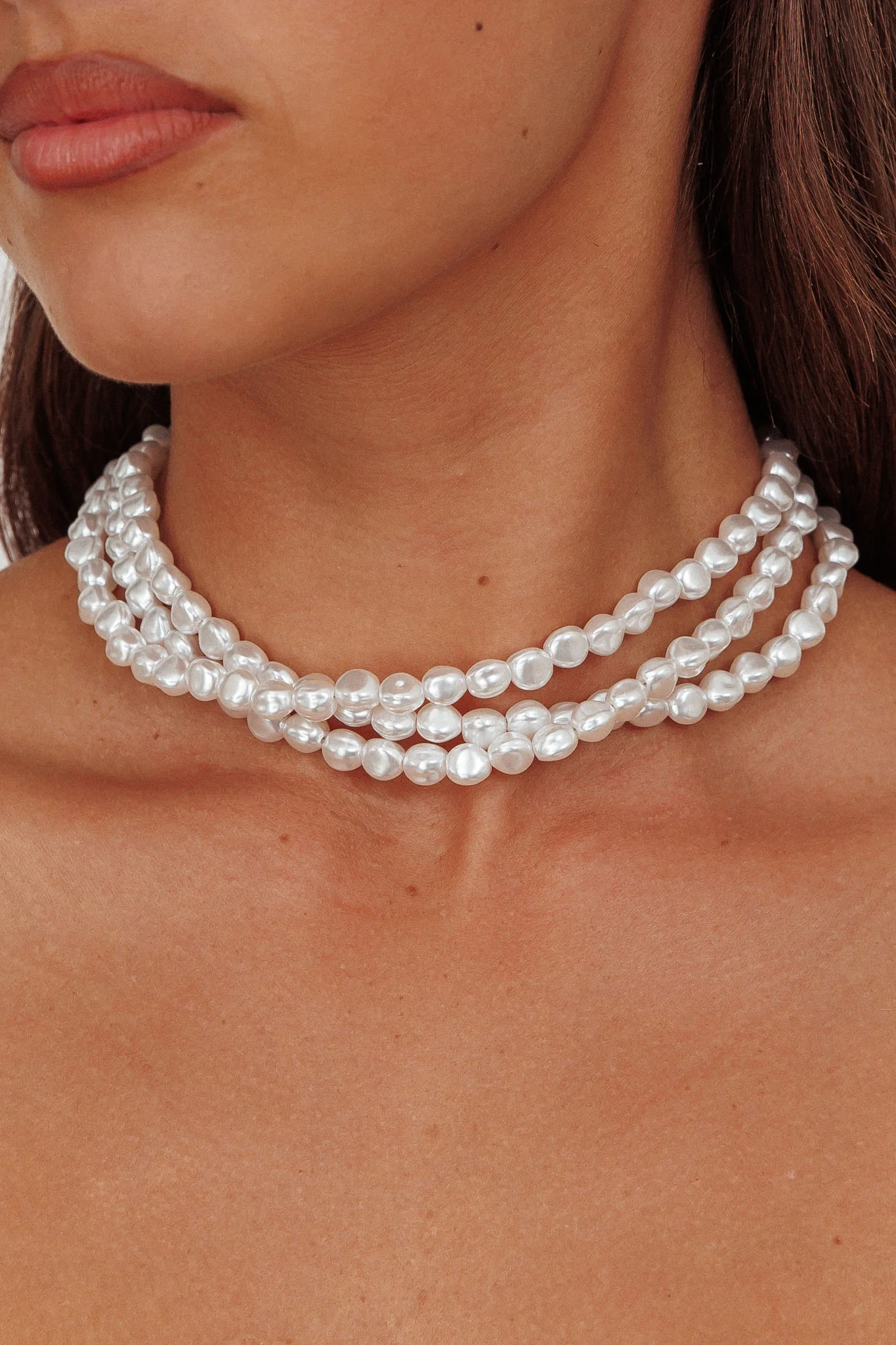 Roxanne Three Strand Baroque Necklace Pearl