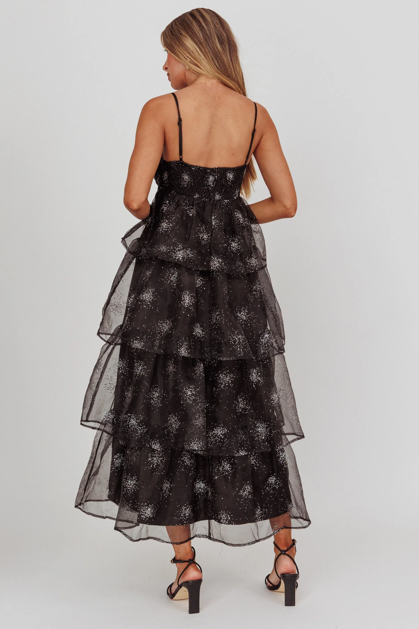 Morina Tiered Maxi Dress Glitter Black