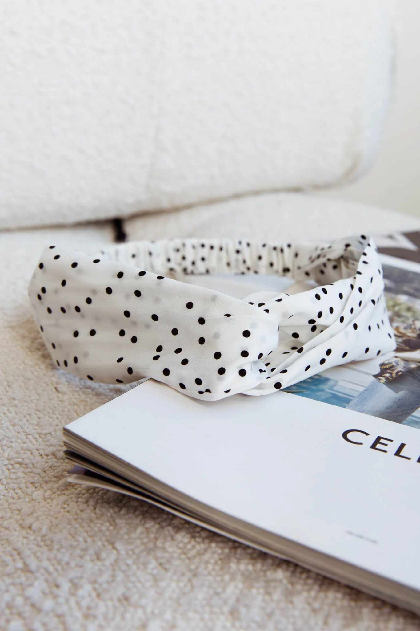 Top Knot Headband Spotted White