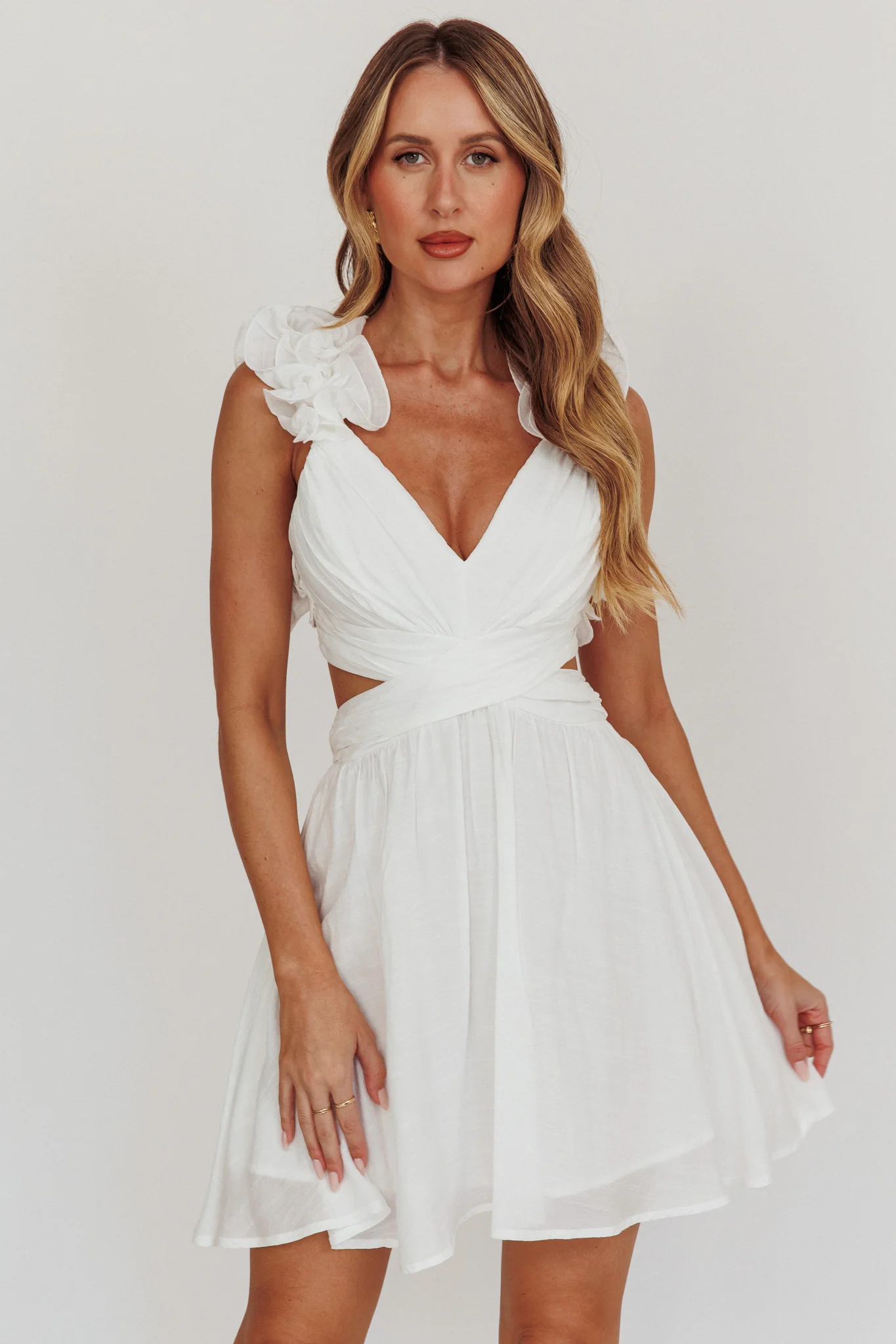 Madara Lace-Up Back Mini Dress White