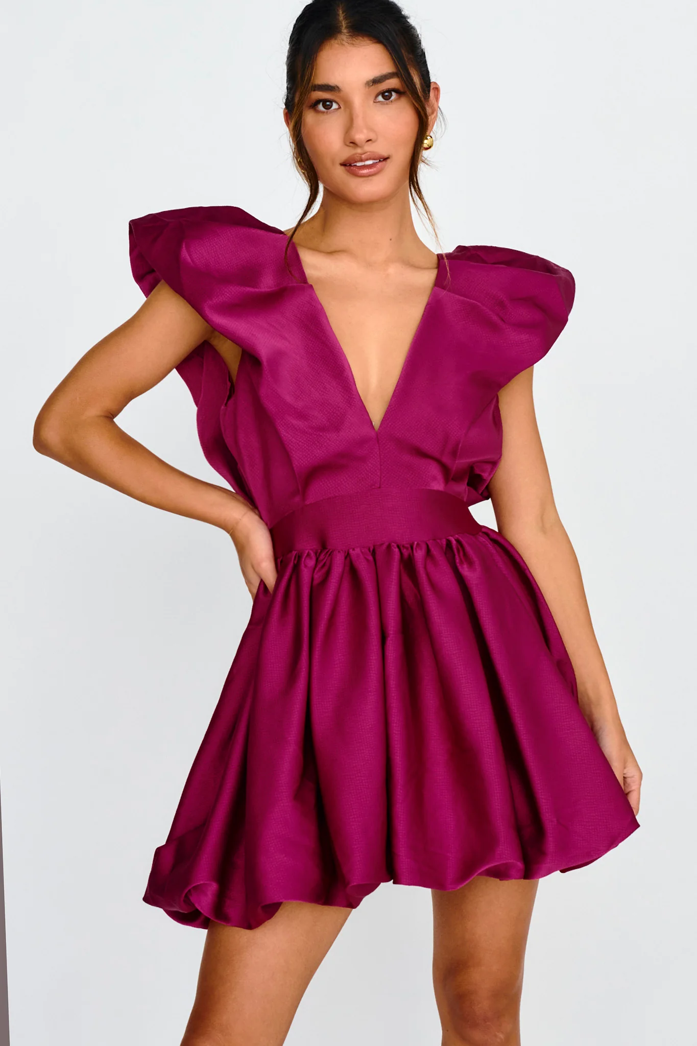 Hidden Heart Bubble Hem Mini Dress Magenta