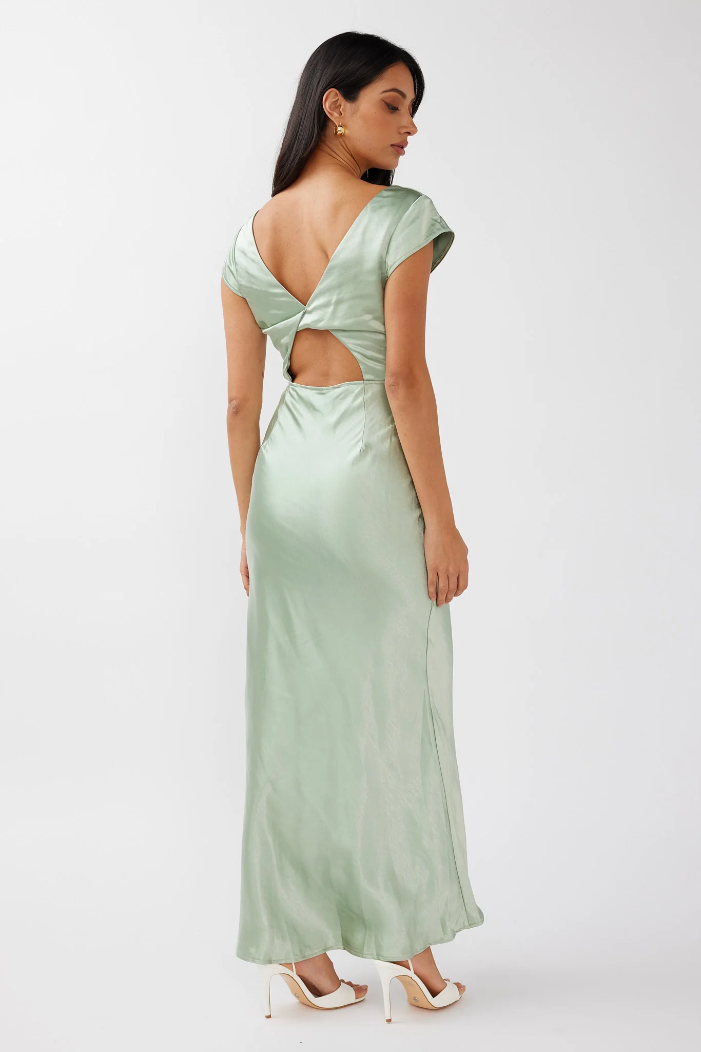 Lucinda V-Neck Twist Back Midi Dress Sage