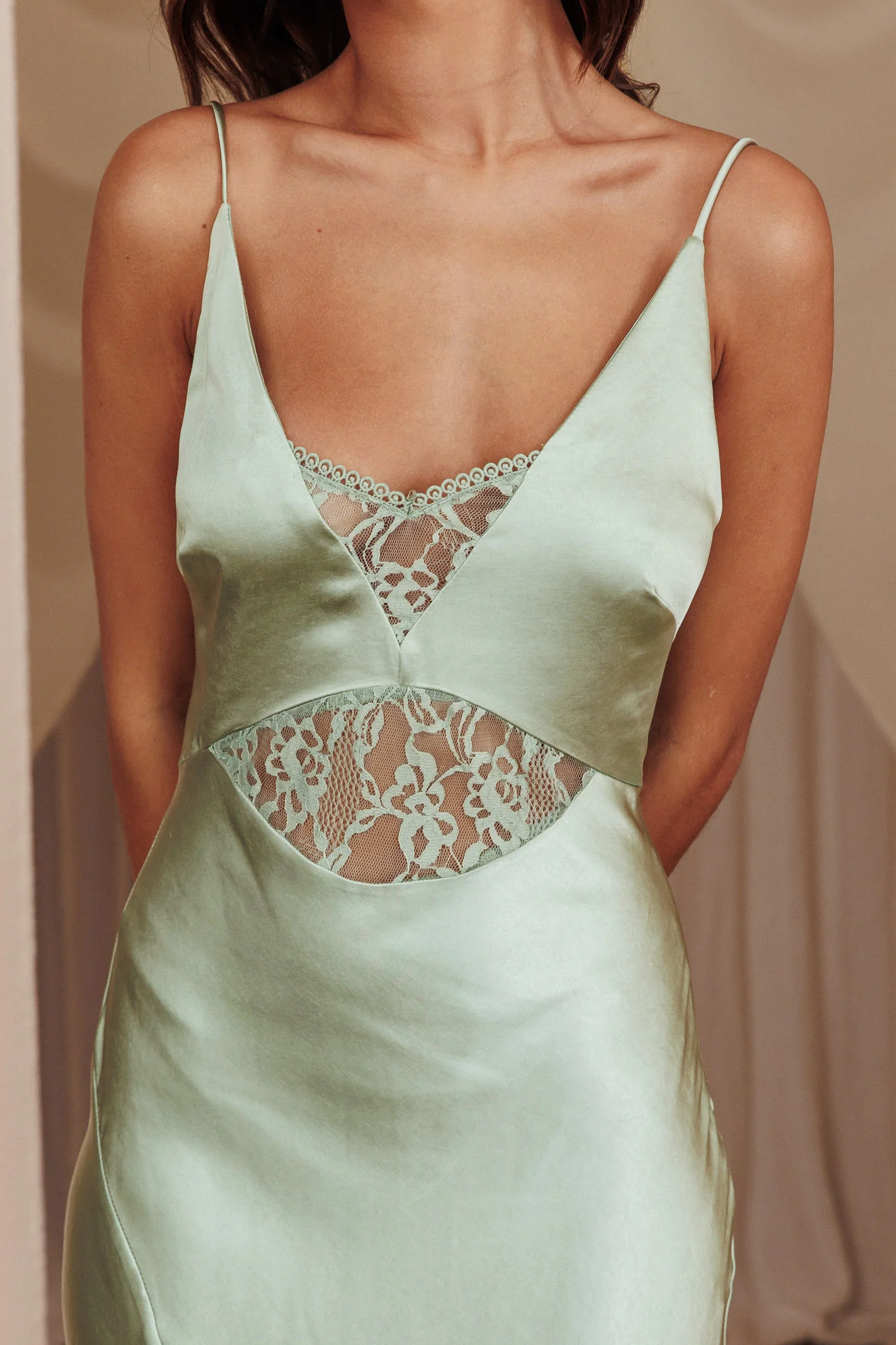 Better Believe Lace Insert Maxi Dress Sage