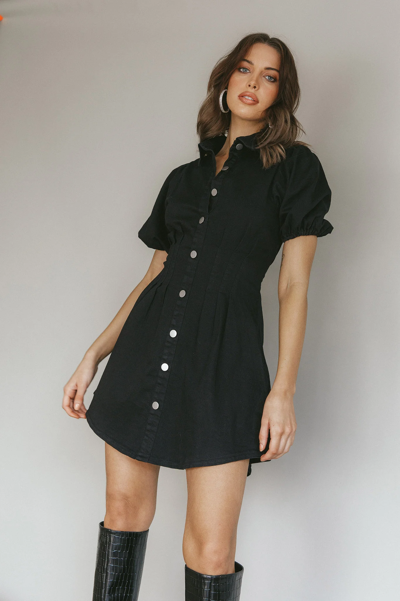 Zurich Pleated Waist Shirt Dress Black