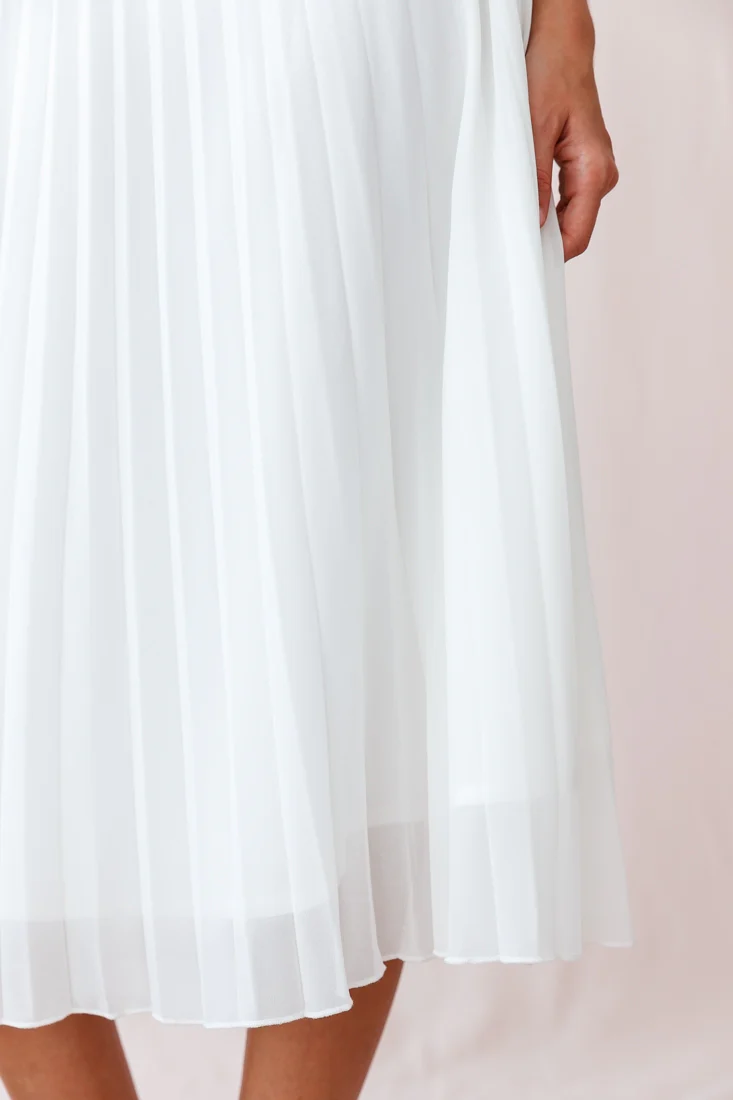Artemis Accordion Pleat Strappy Back Midi Dress White