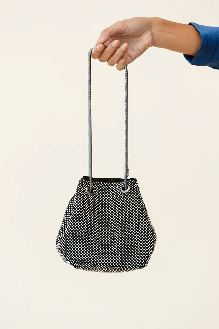 Own The Night Diamante Mesh Bag Black