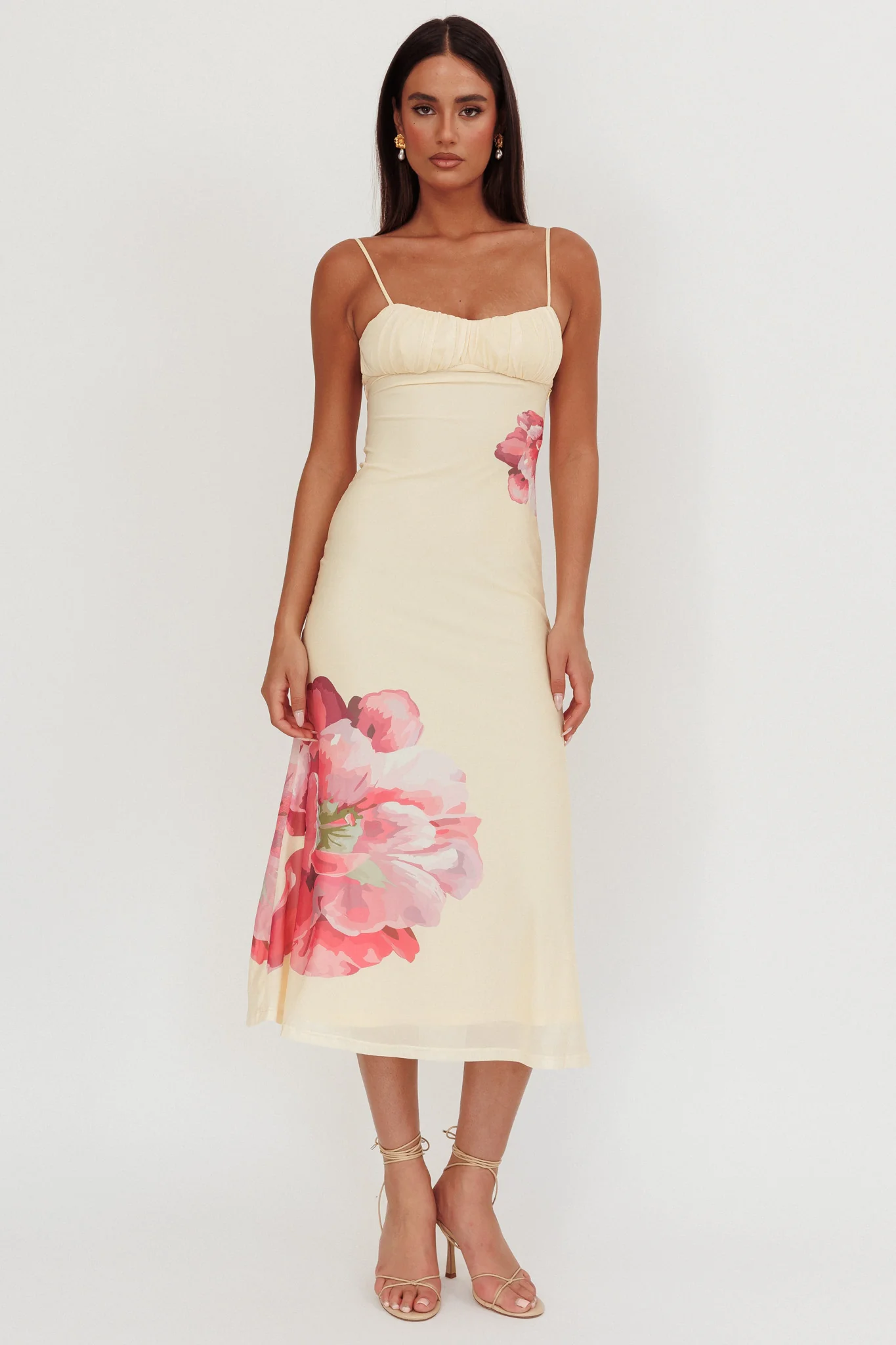 Nerida Gathered Bust Maxi Dress Flowers Yellow