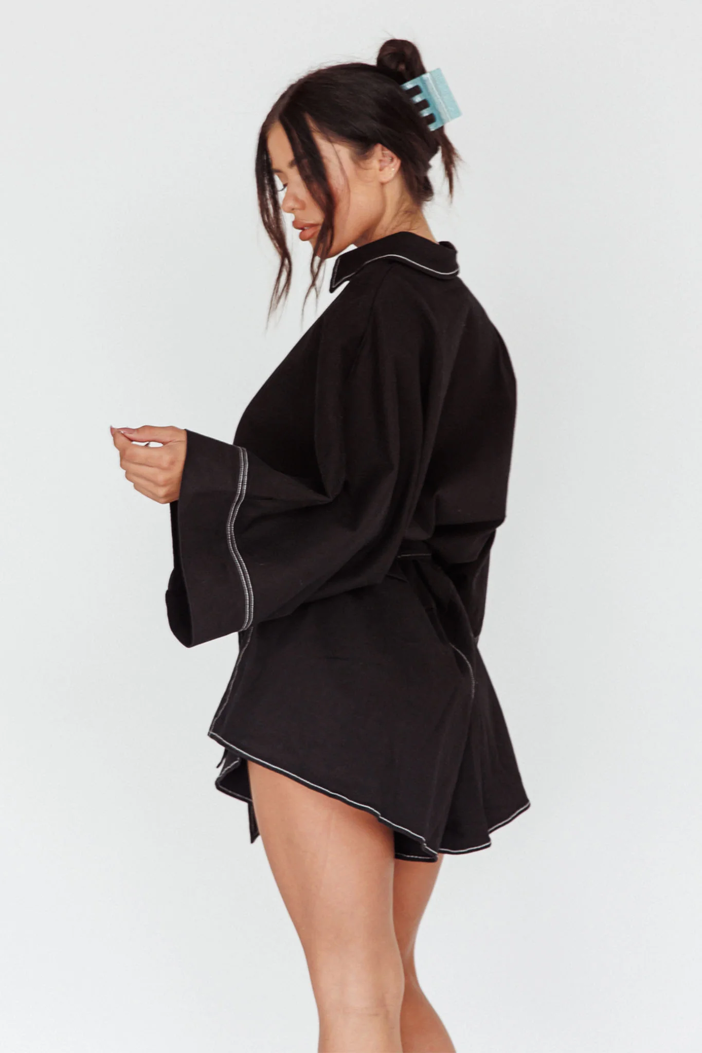 Daytona Beach Long Sleeve Shirt Romper Black