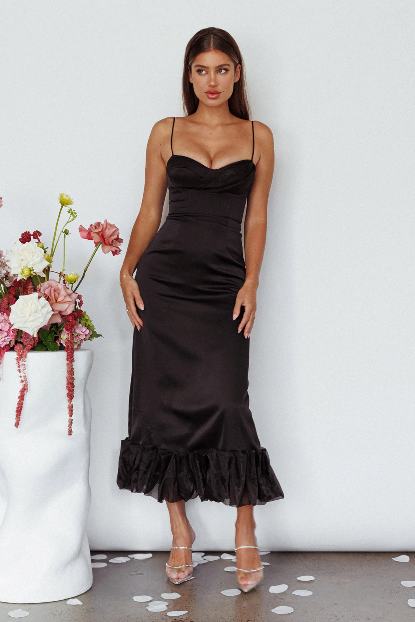 Buona Sera Hem Decoration Midi Dress Black