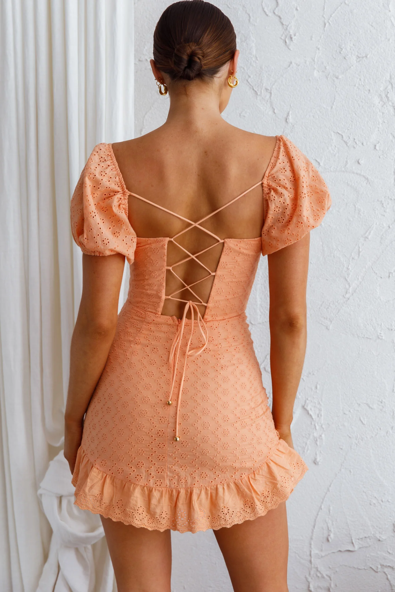 Bliss Moment Lace-Up Back Mini Dress Apricot