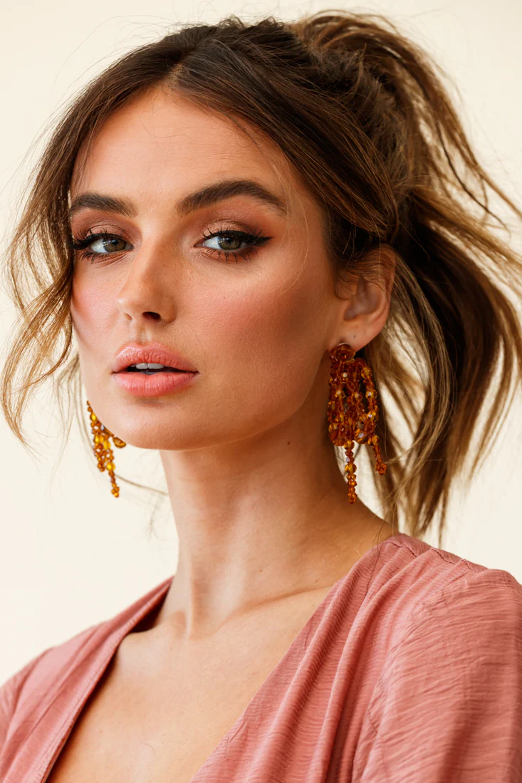 Flora Beaded Bow Earrings Tan