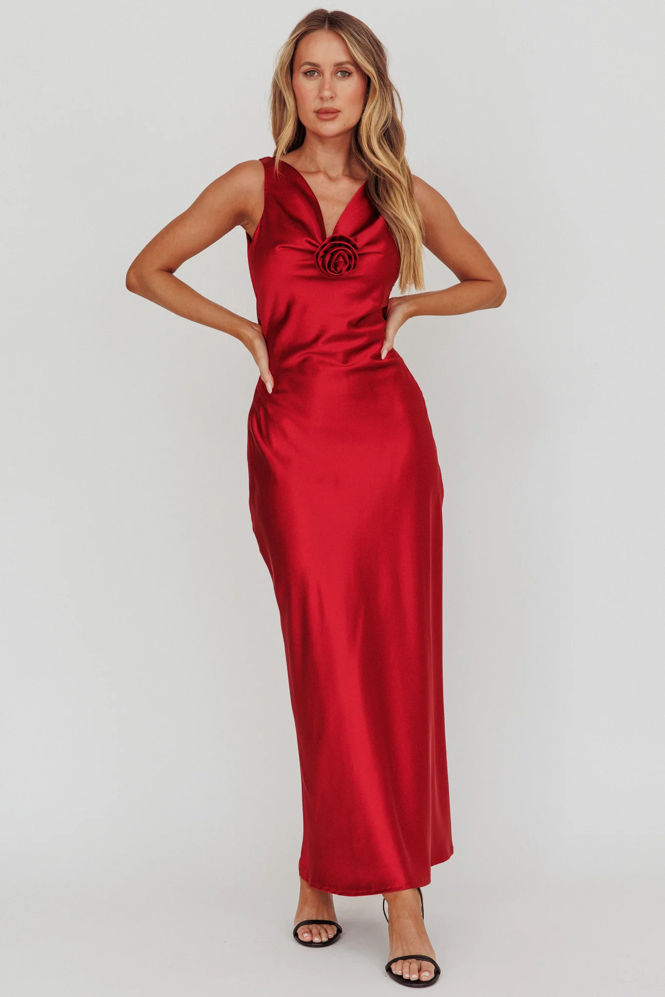 Isabella Satin Backless Maxi Dress Wine