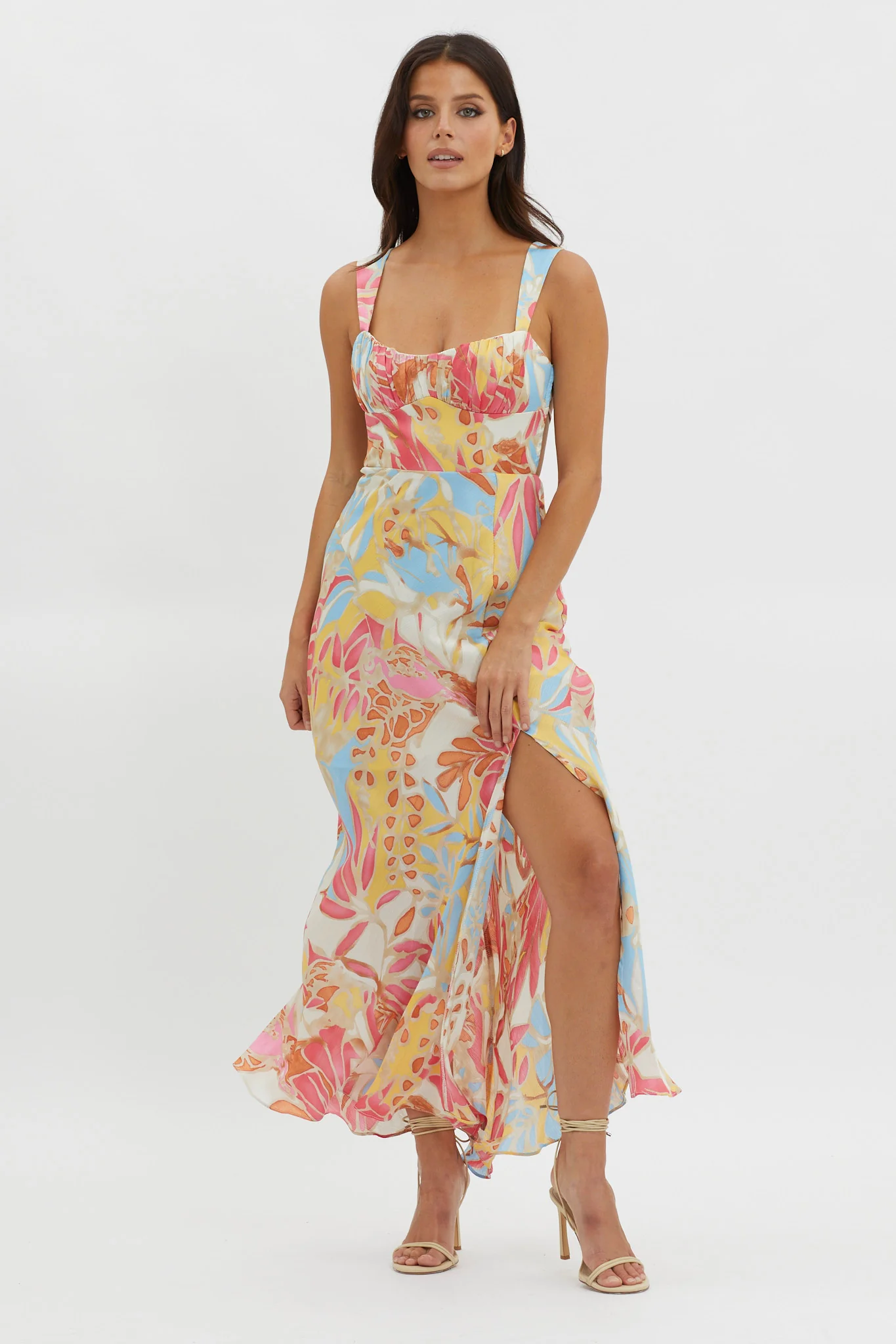 Casuarina Gathered Bust Midi Dress Blue