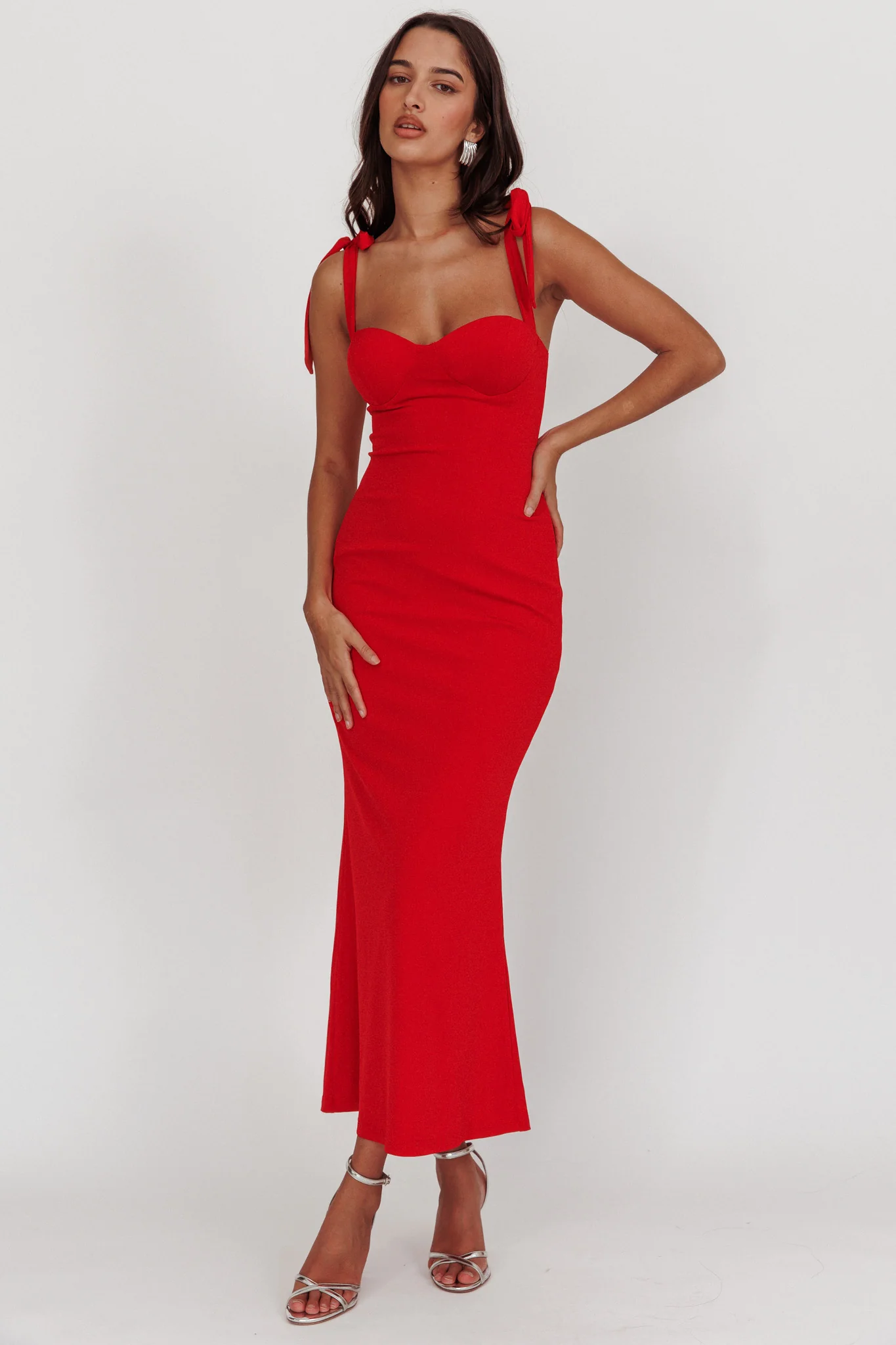 Rose Garden Tied Shoulder Maxi Dress Red
