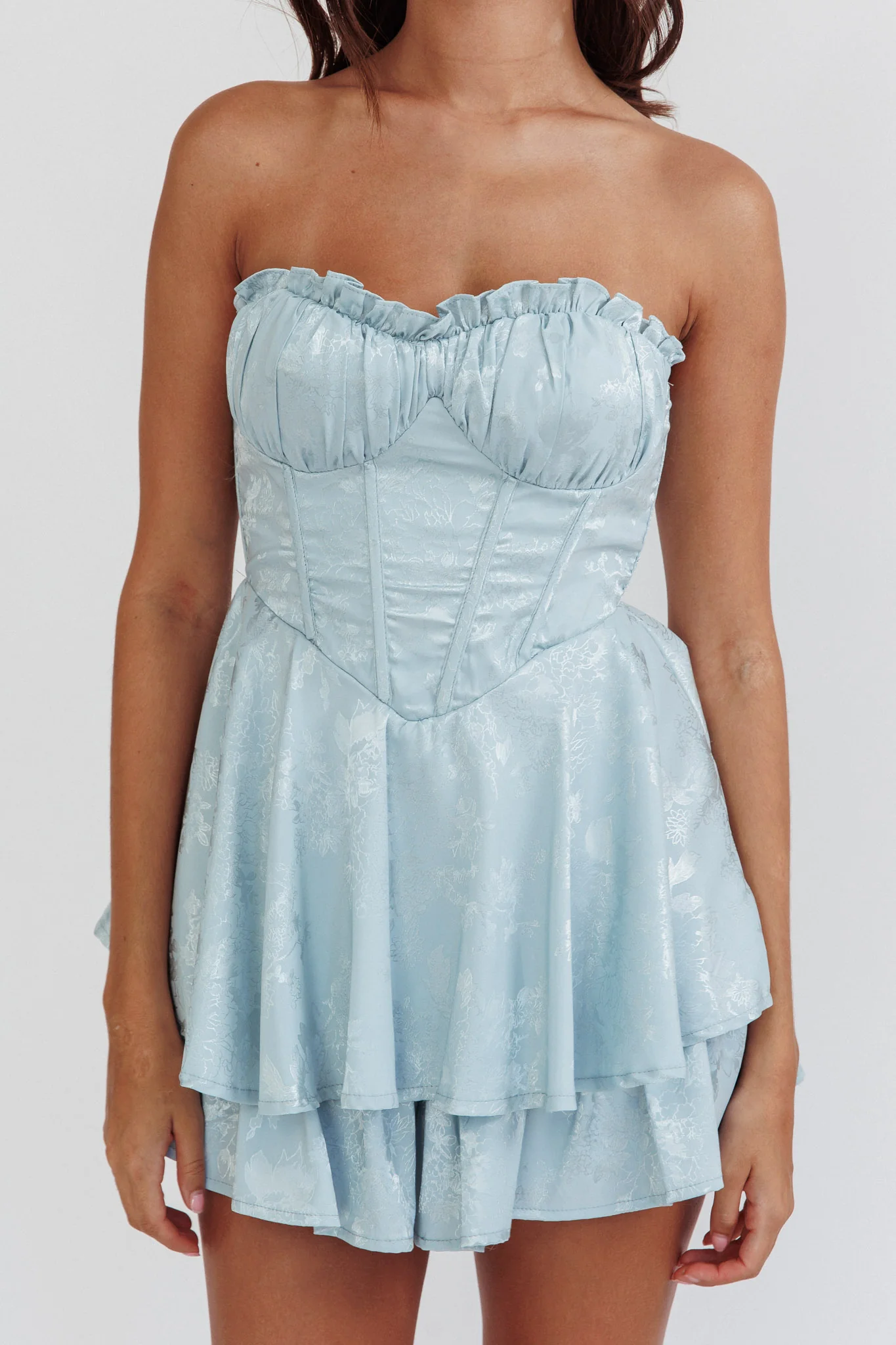 Paris Muse Gathered Bust Romper Baby Blue