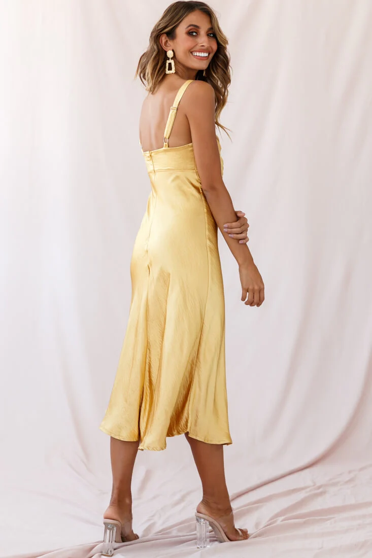 Perfect Day Satin Midi Dress Mustard