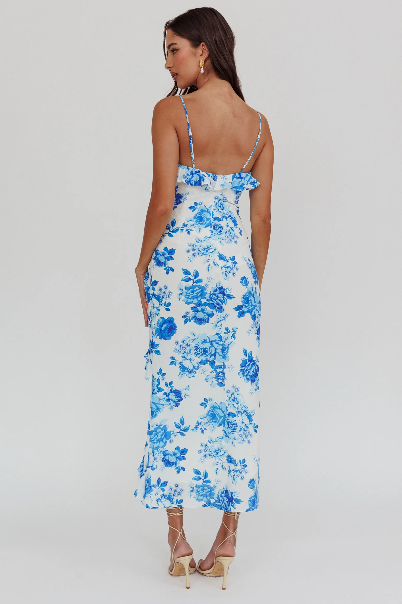 Silvana Frill Trim Maxi Dress Floral Blue