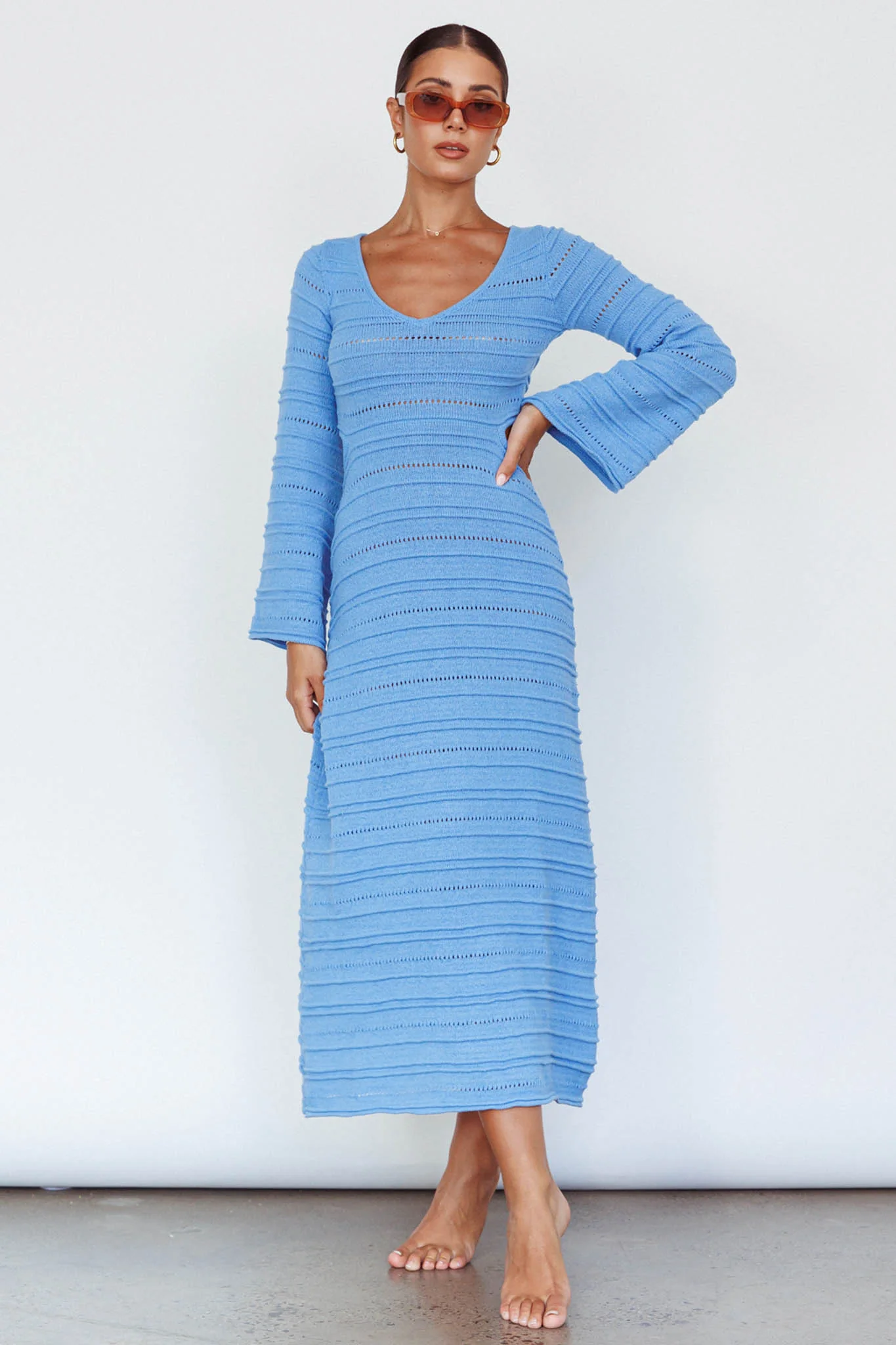 Meredith Long Sleeve Cut-Out Maxi Dress Blue