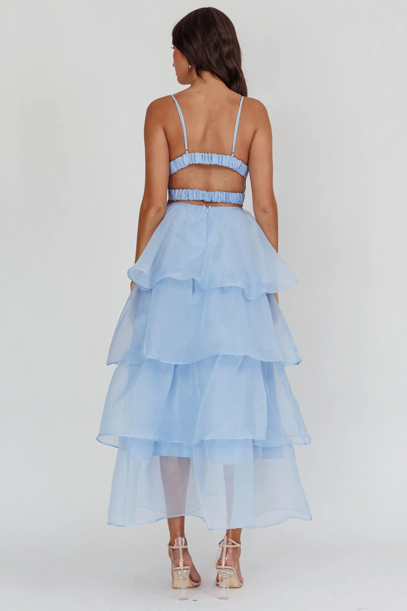 Made For You Tiered Ruffle Midi Dress Blue