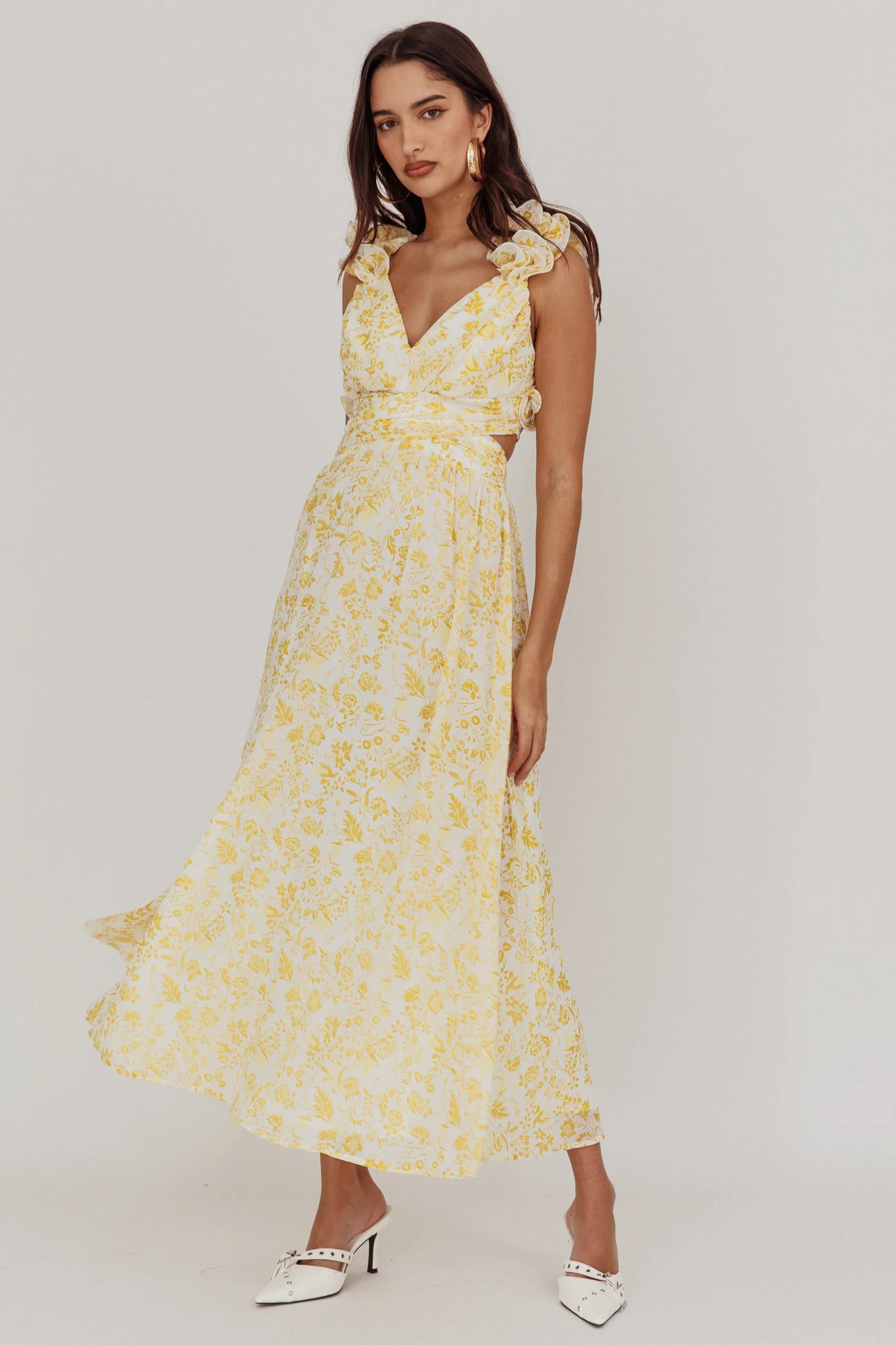 Madara Lace-Up Back Maxi Dress Floral Yellow