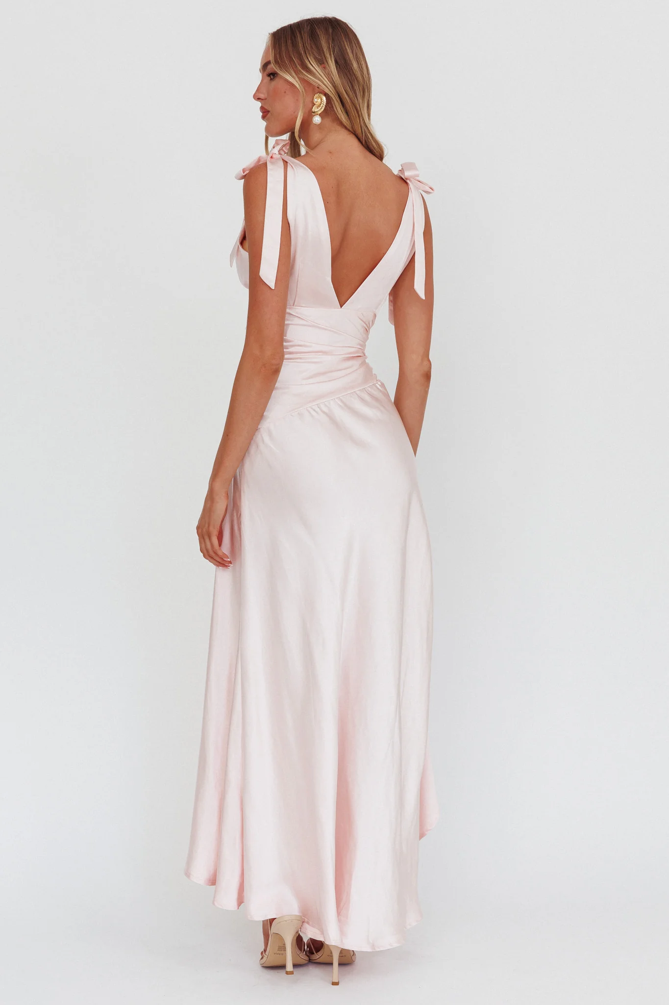 Aquila Tied Shoulder High-Low Hem Dress Blush