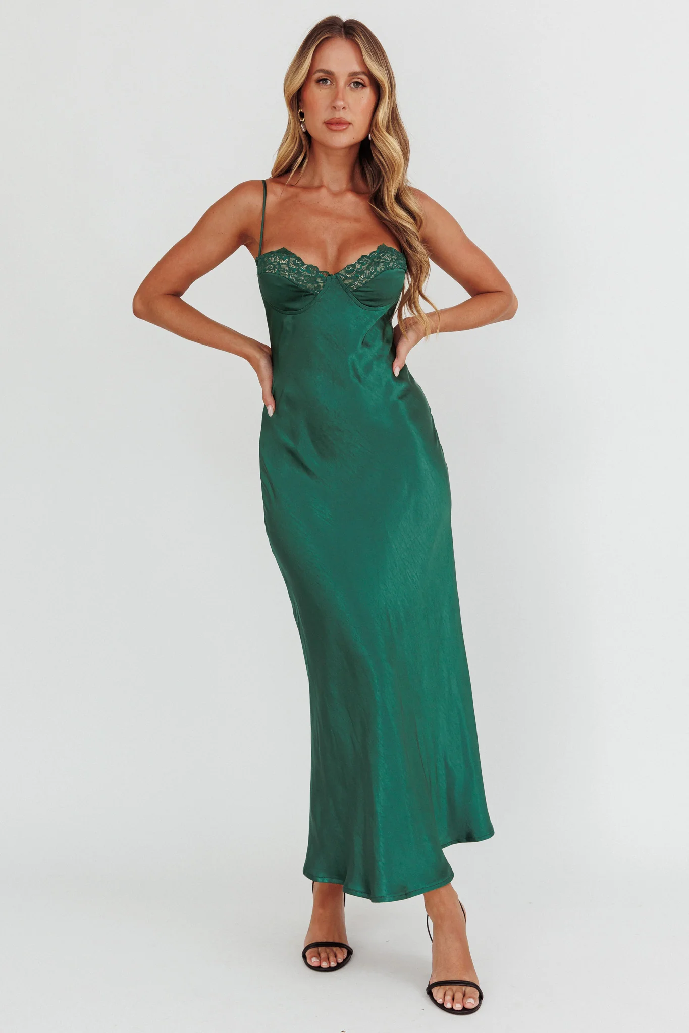 Inhibitions Lace Bust Midi Dress Forest Green