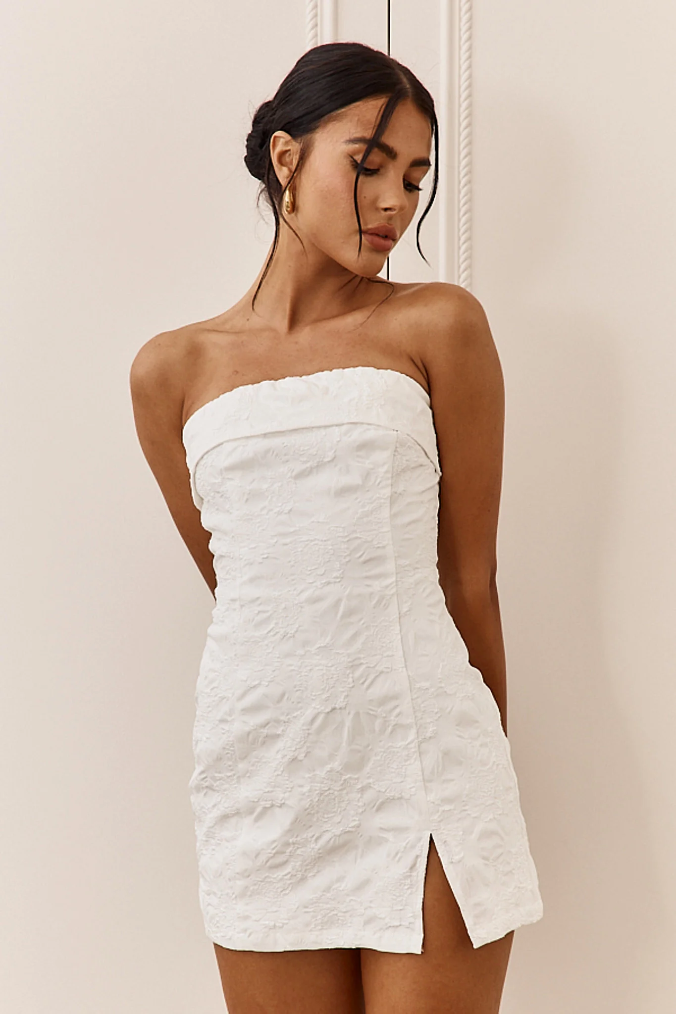 Kamila Strapless Embroidered Romper White