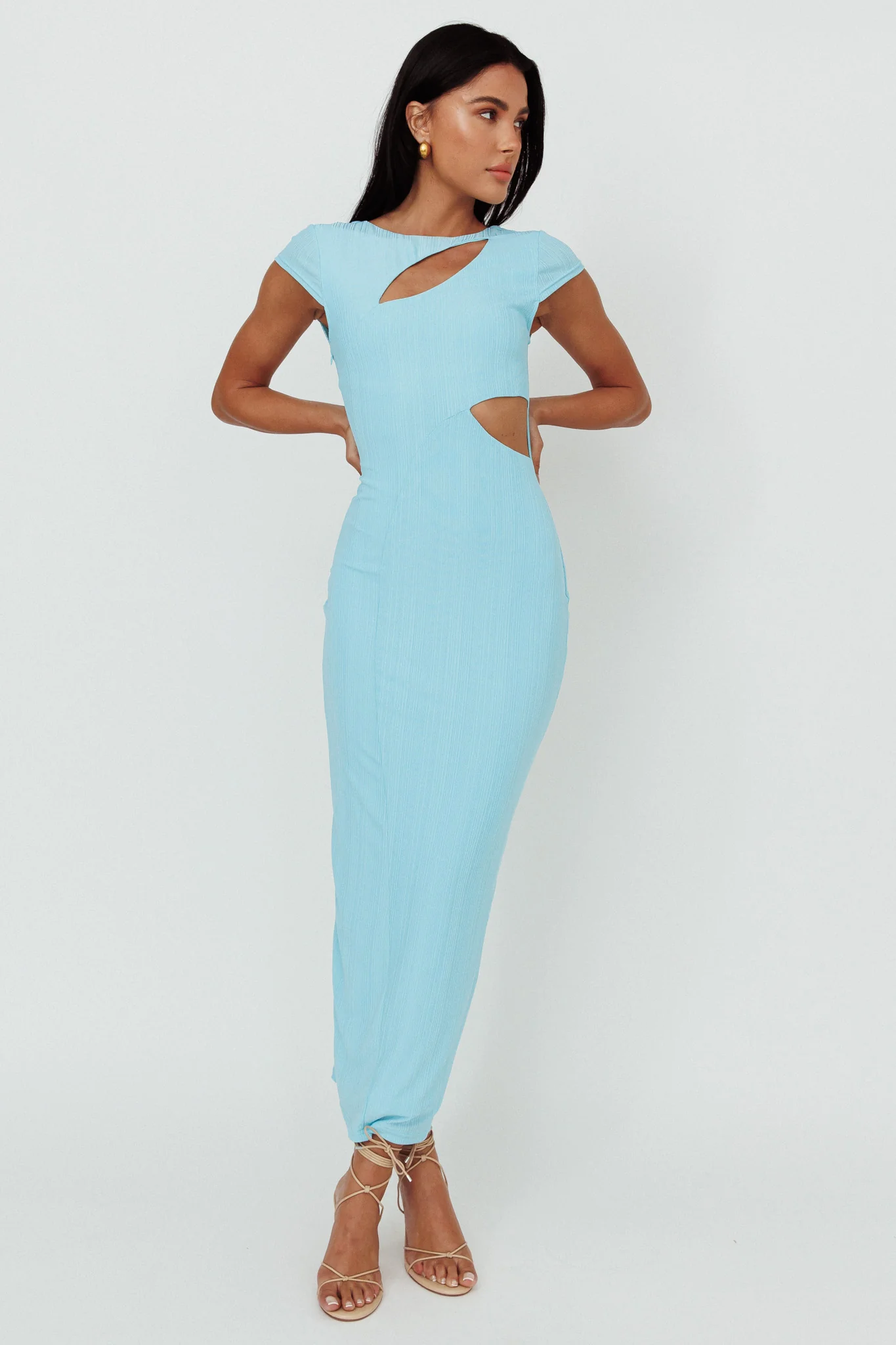 Elenice Cap Sleeve Cut-Out Midi Dress Blue
