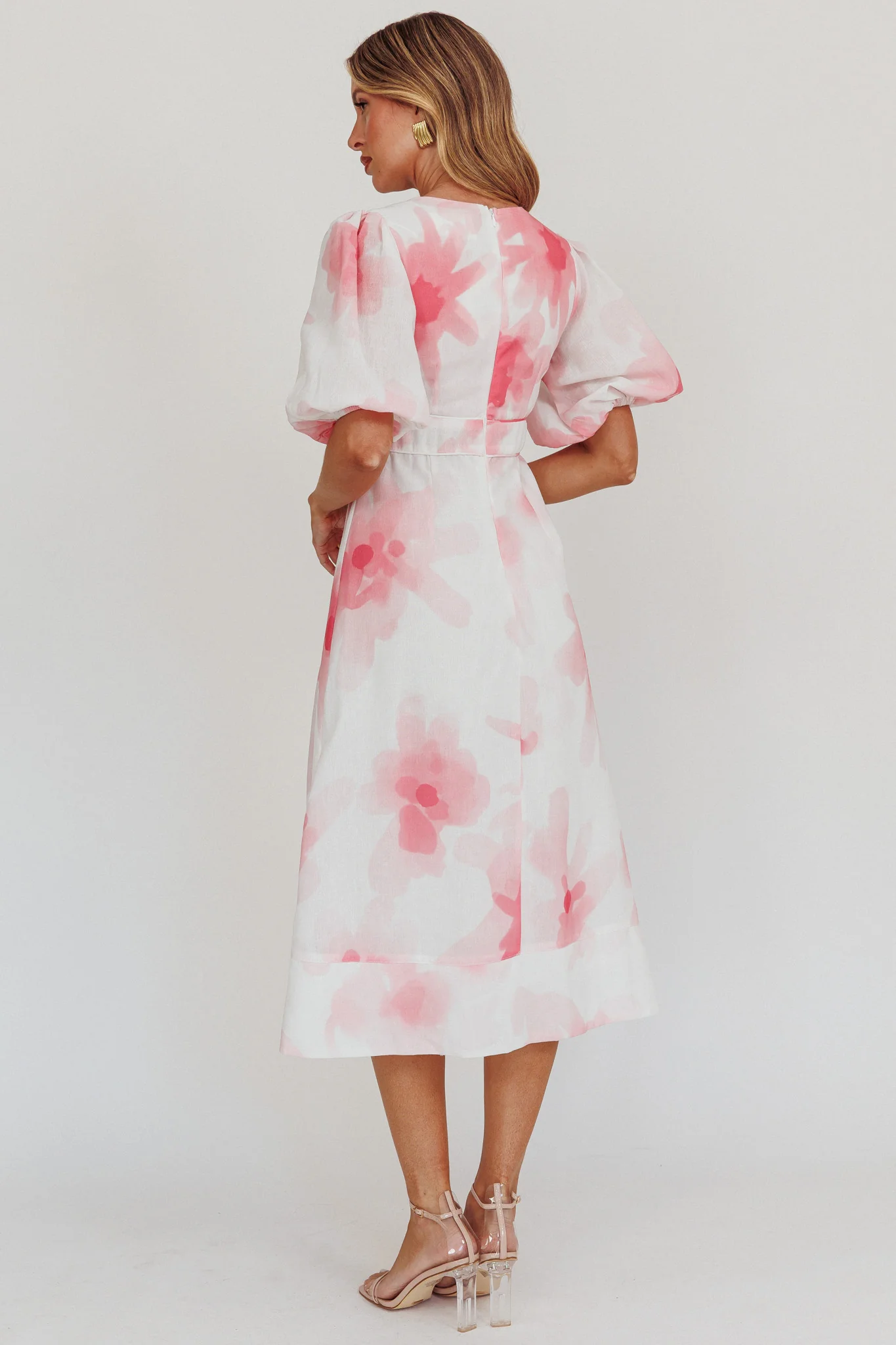 Elias Puff Sleeve Midi Dress Blush