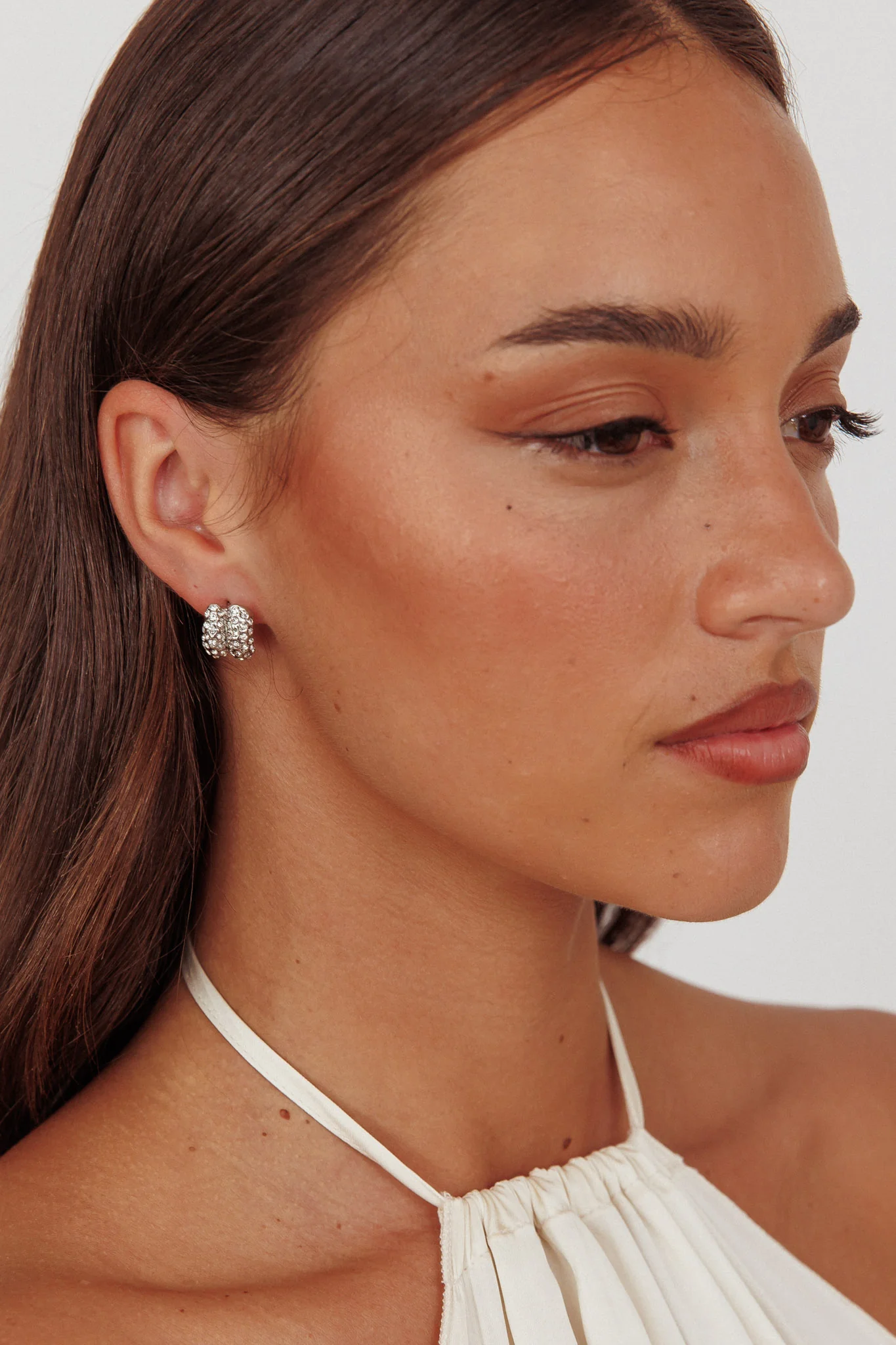 Eliza Pave Earrings Silver Diamante